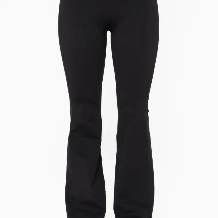 Black Tummy Control Nylon Flared Leggings - Posh West Boutique