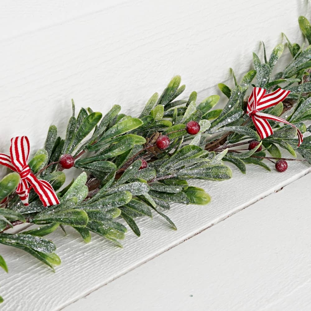 4ft Garland-Sparkled mistletoe w/ red berries - Posh West Boutique