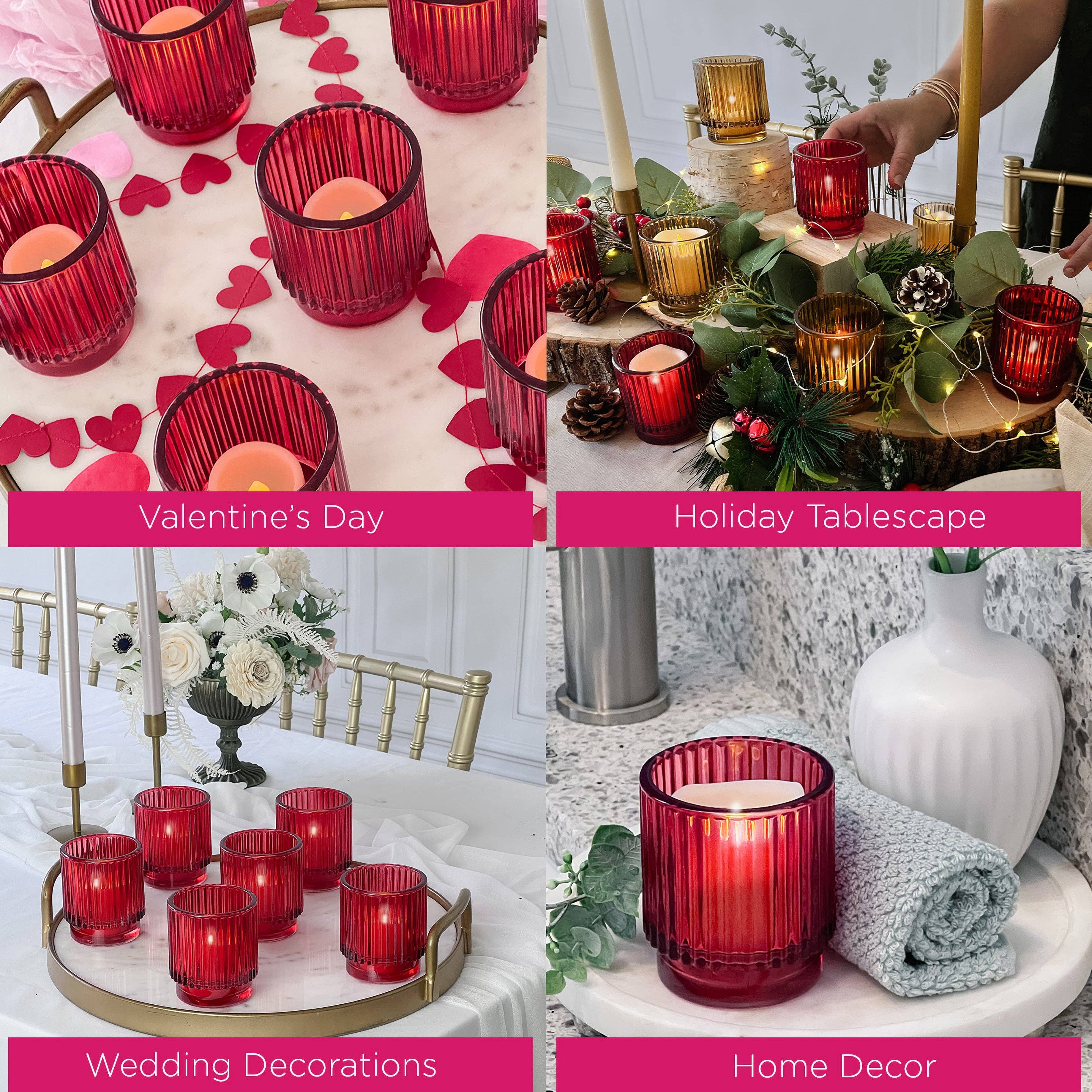 Ribbed Red Glass Votive Candle Holder - Posh West Boutique