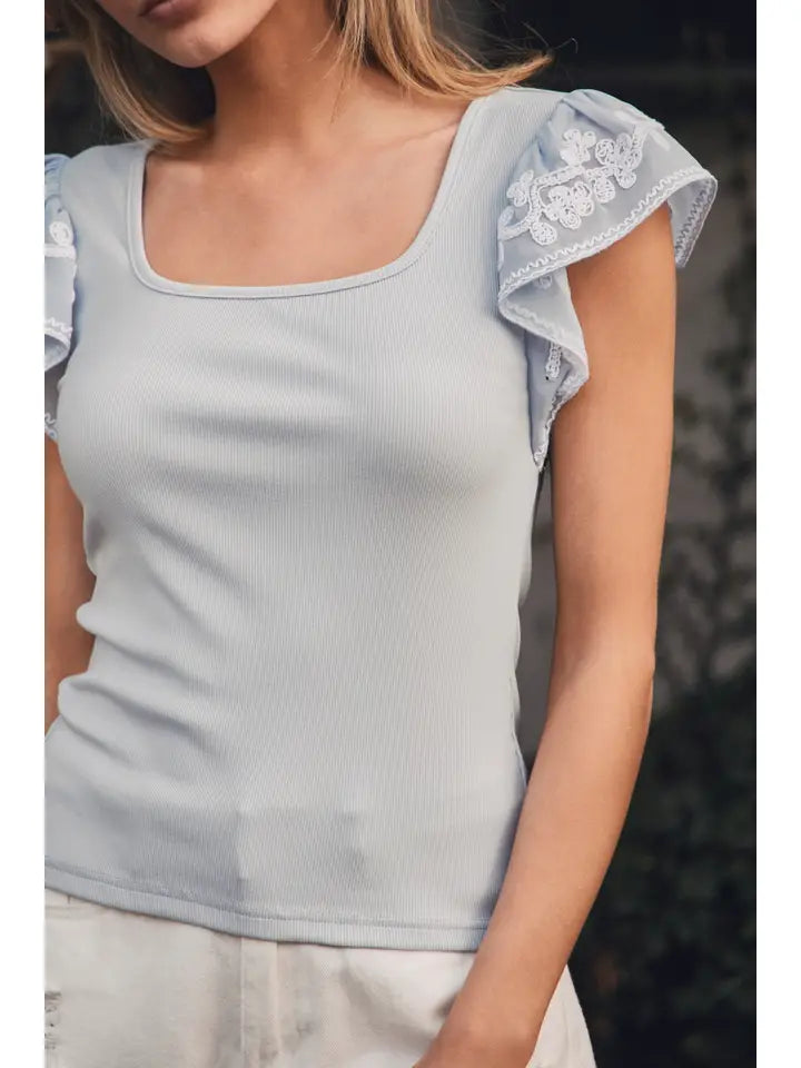 Baby Blue Ribbed Knit Top - Posh West Boutique