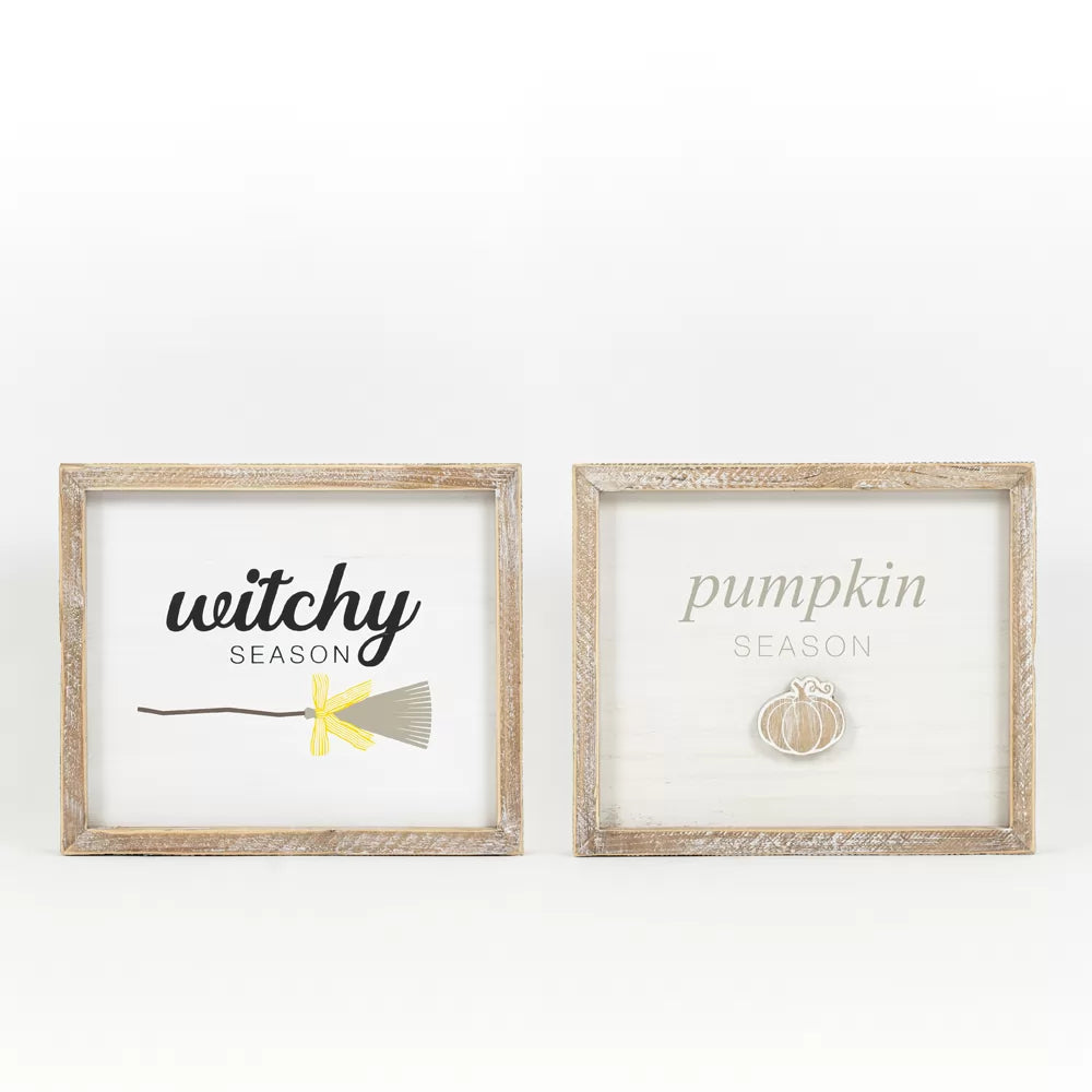 Reversible Wood Frame Pumpkin/Witchy