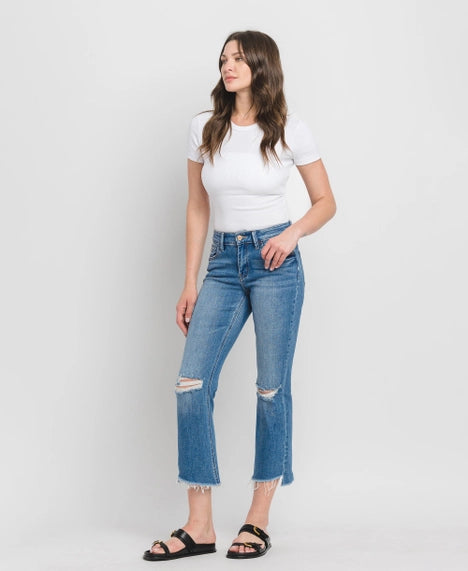 Vervet Mid Rise Raw Step Hem Kick Flare Jeans - Posh West Boutique