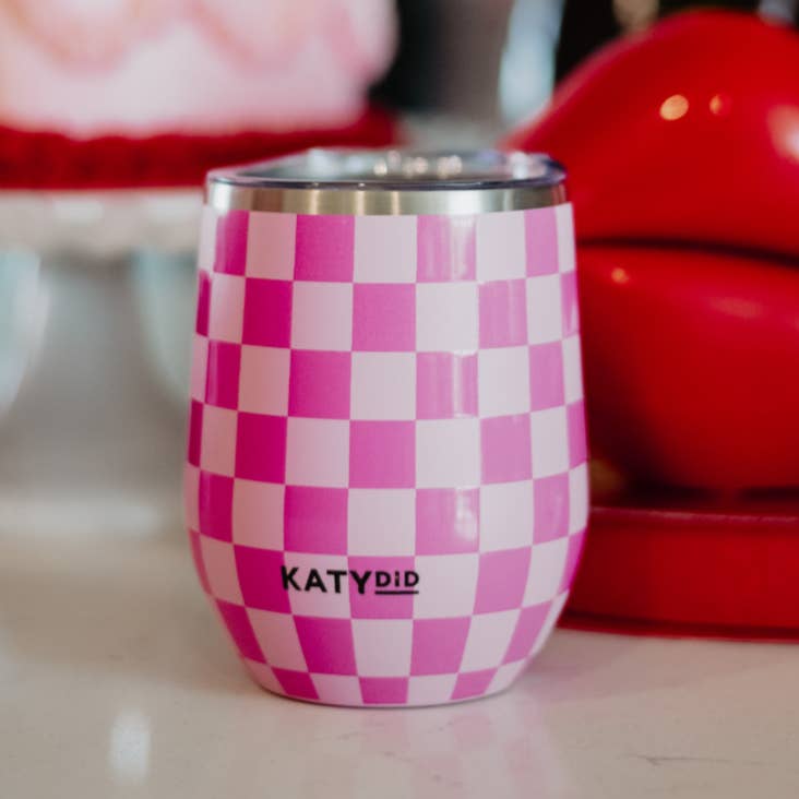 Pink Checker Insulated Wine Tumbler - Posh West Boutique