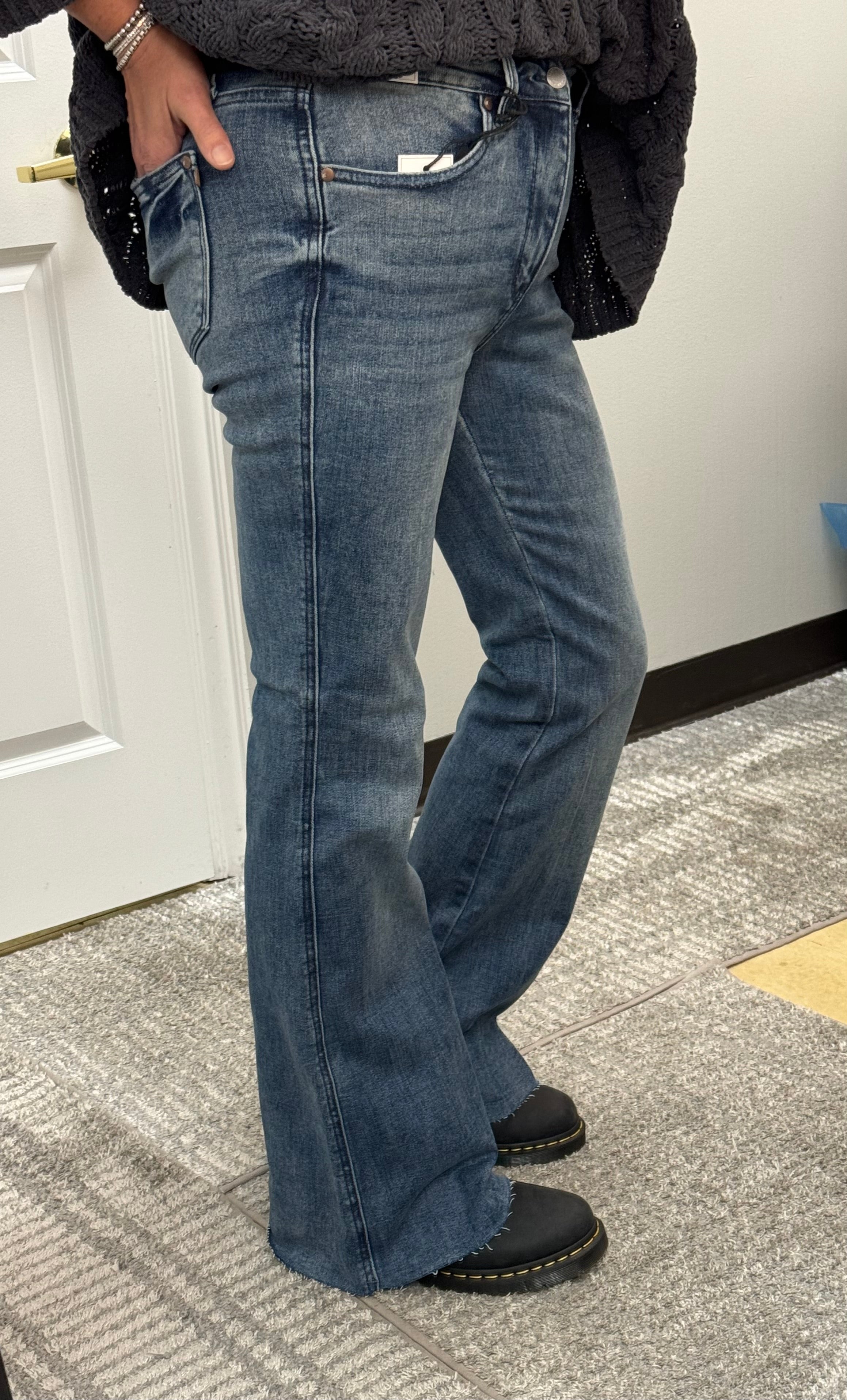Judy Blue Mid Rise Vintage Wash Flare Jeans - Posh West Boutique