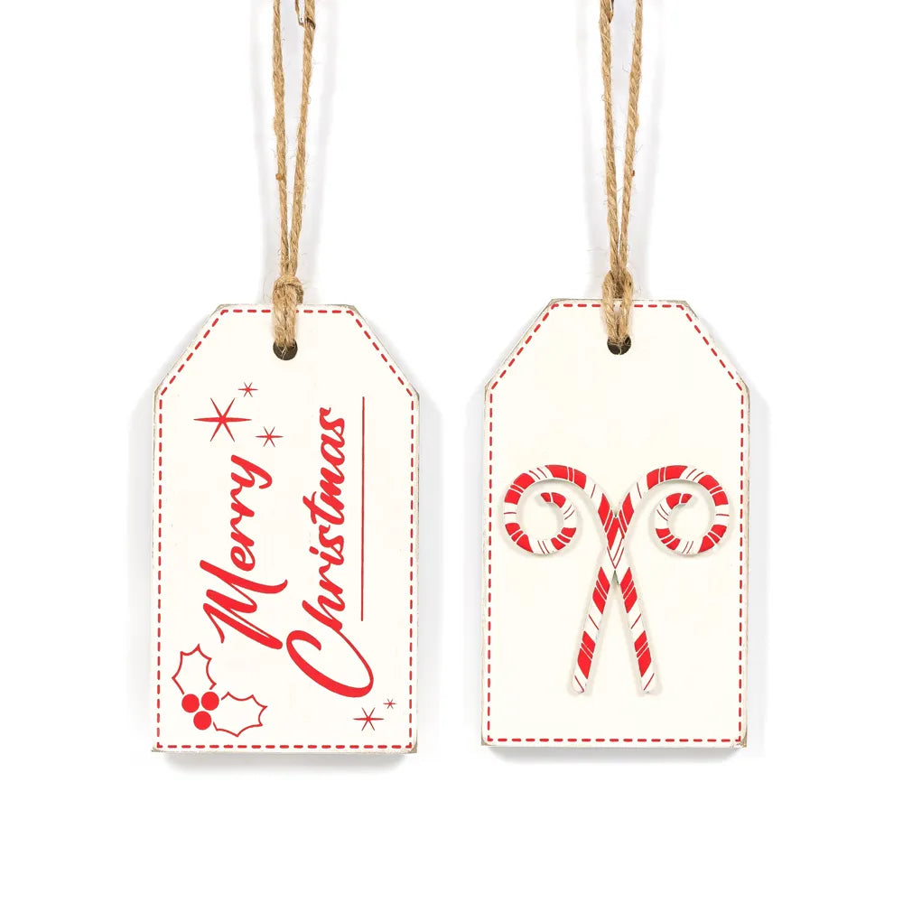 Merry/Christmas Reversible Wood Tag Ornament - Posh West Boutique