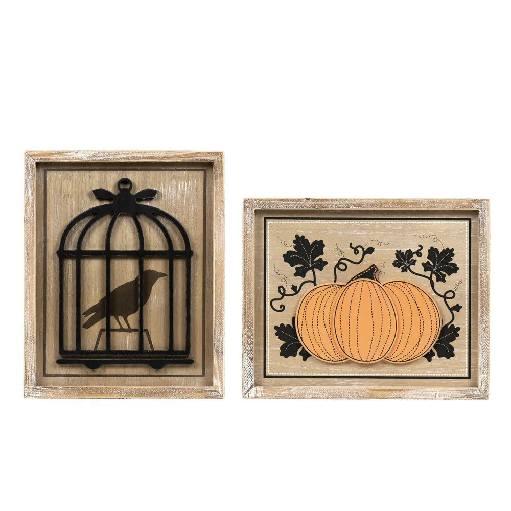 Reversible Wood Frame Sign (CAGE/PUMPKIN)