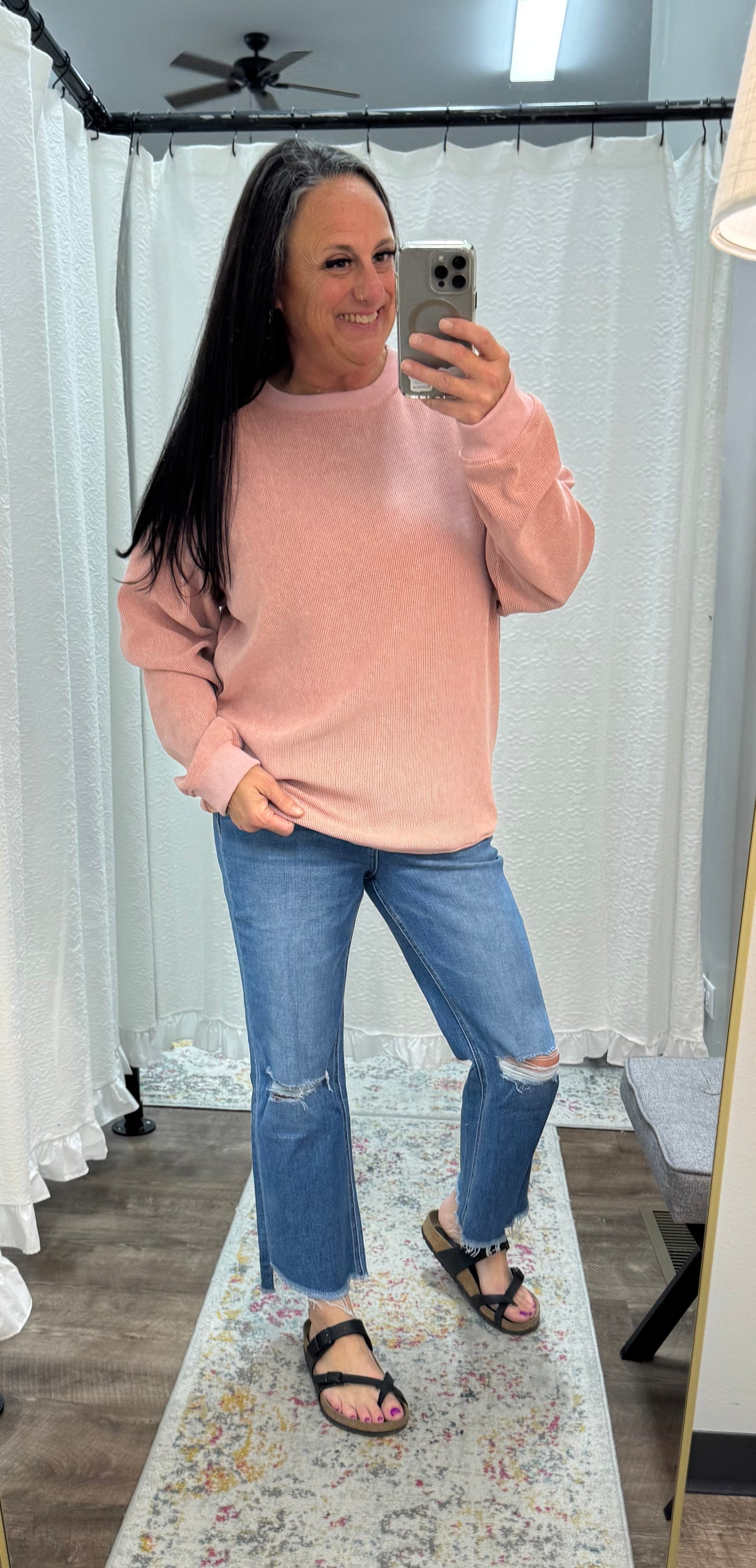 Pink Solid Ribbed Pullover - Posh West Boutique