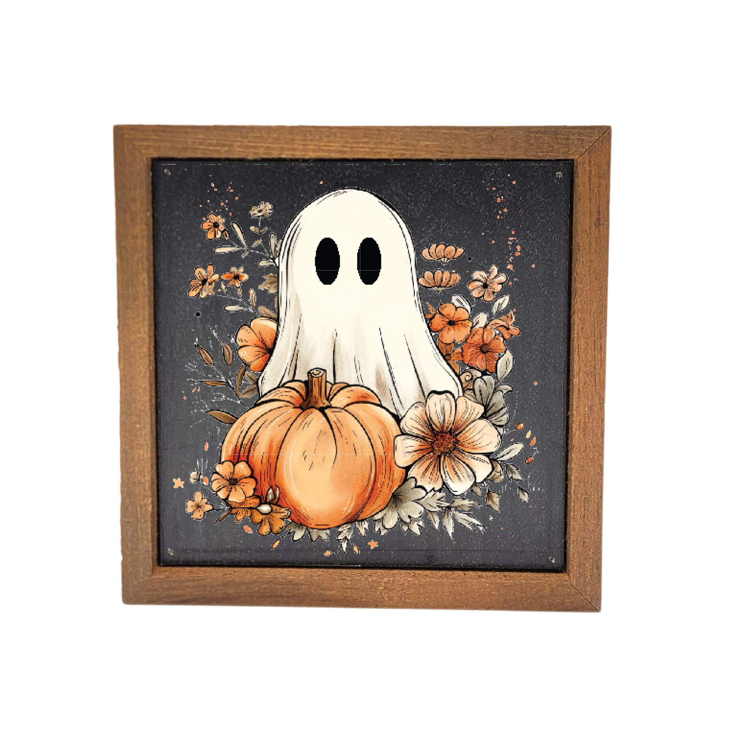 Ghost With Pumpkin Wood Sign