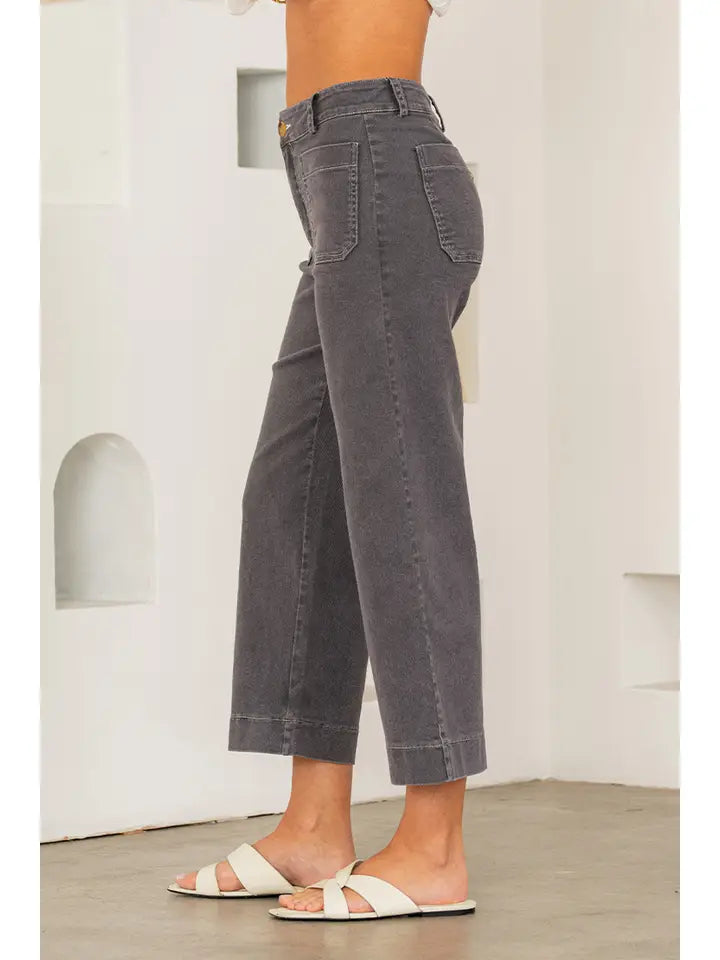 Charcoal Relaxed Fit Wide Leg Cropped Pants