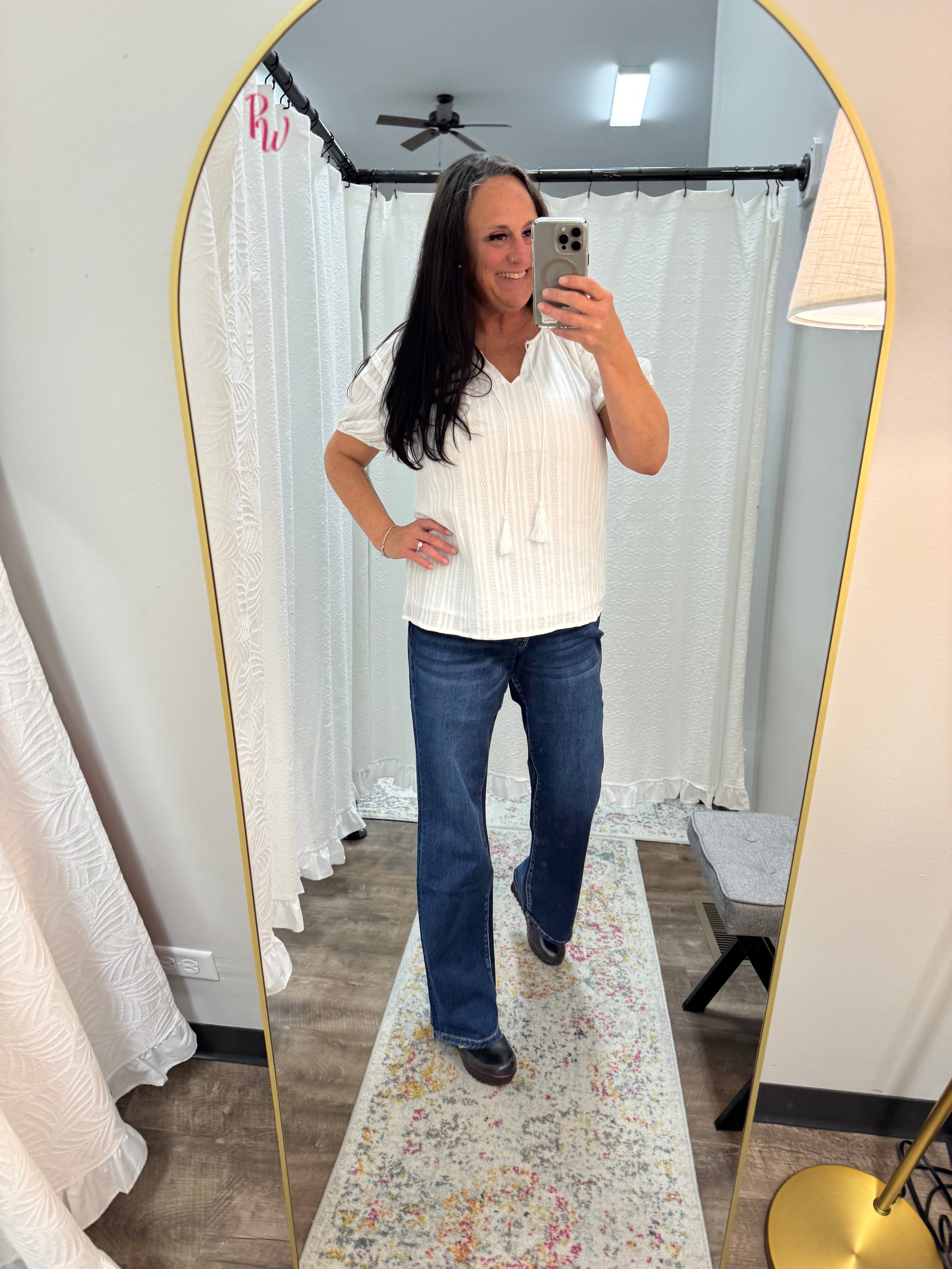 Off White Tassel Pleated Top - Posh West Boutique