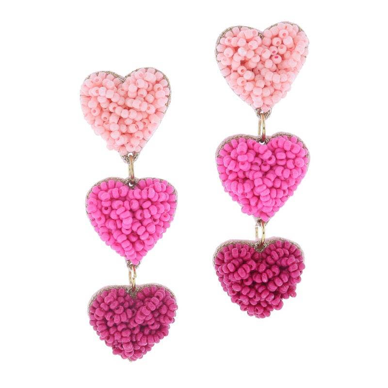 Pink Cluster Tierred Hearts Earrings - Posh West Boutique