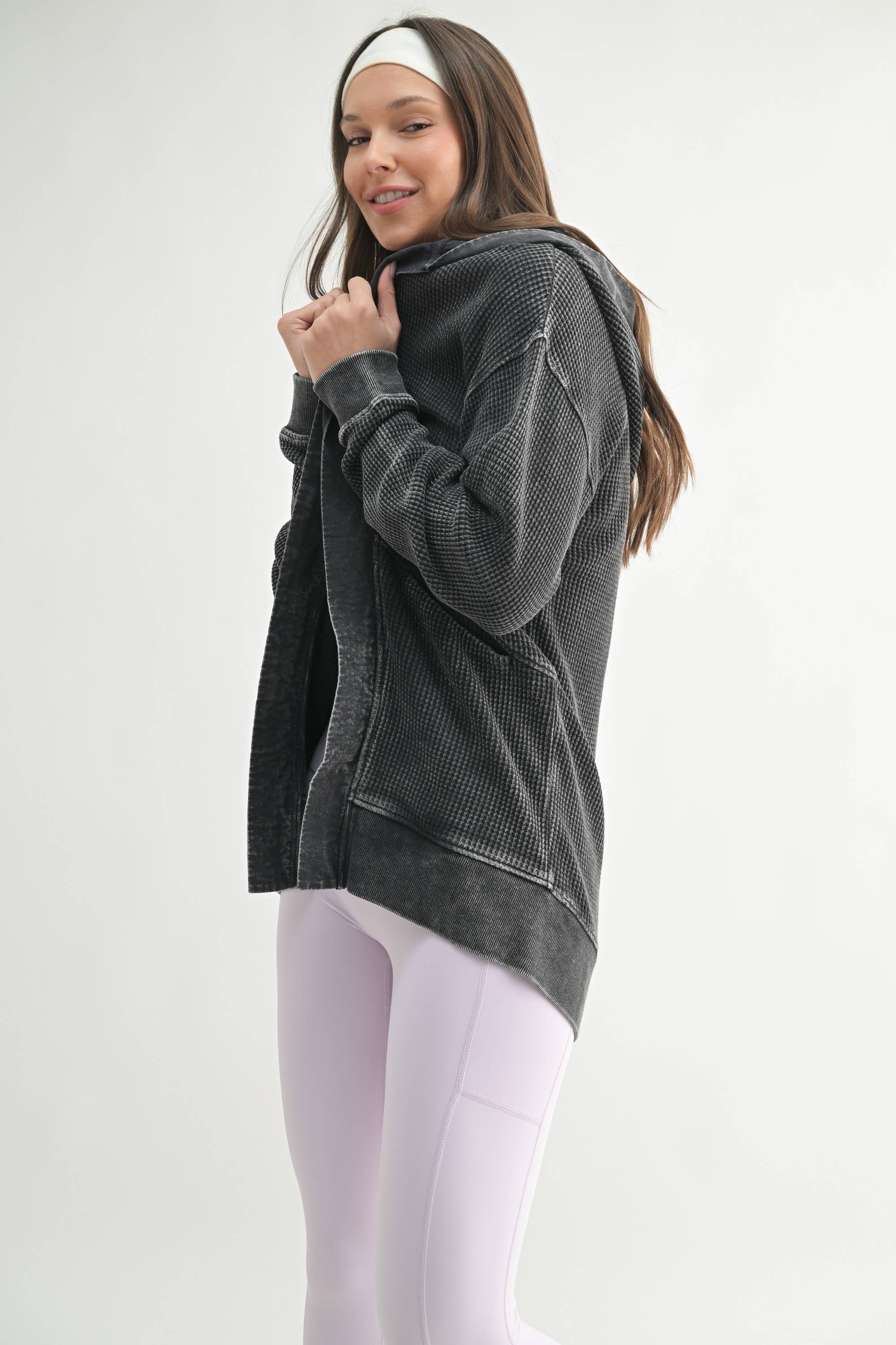 Waffle Knit Mineral-Washed Cardigan - Posh West Boutique