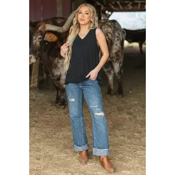 Black V Neck Cotton Tank Top - Posh West Boutique