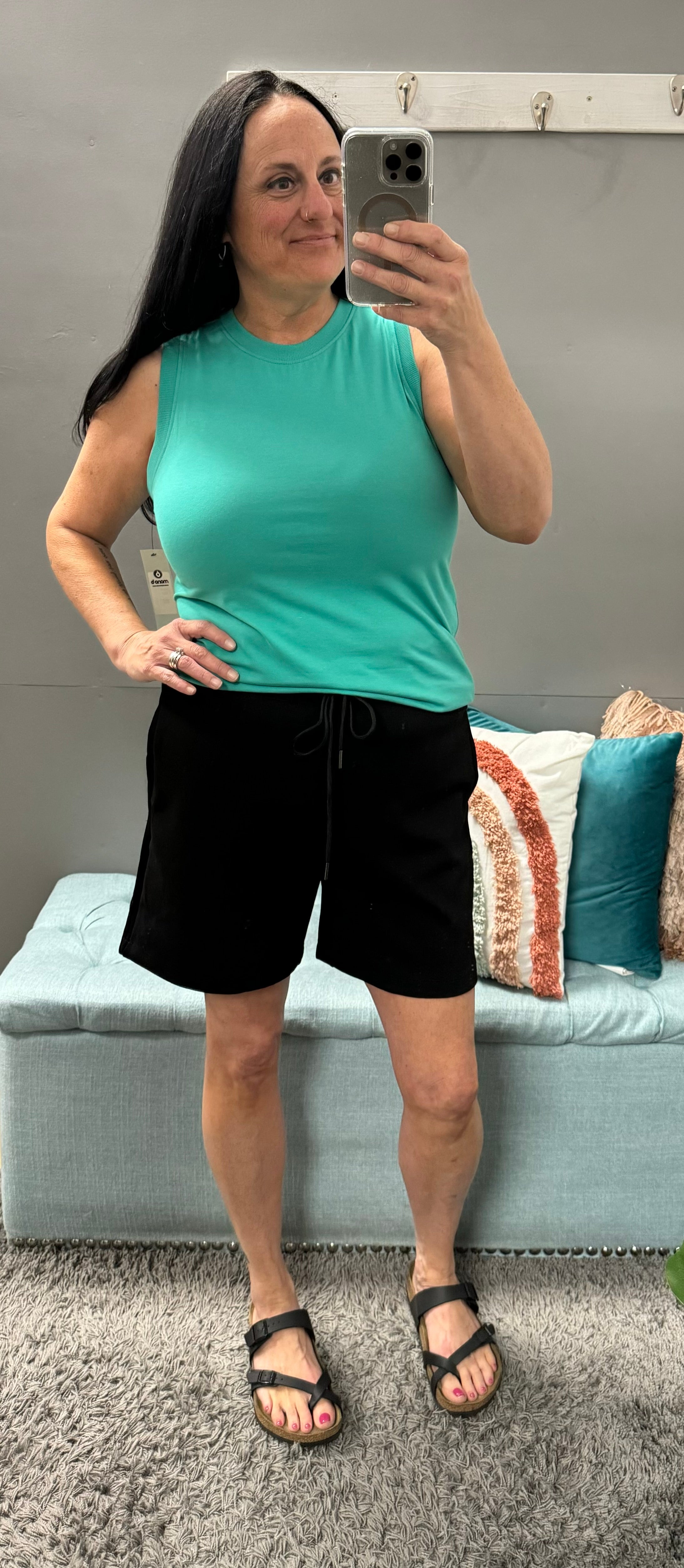 Notched Sleeveless Flowy Tank Sea Green - Posh West Boutique