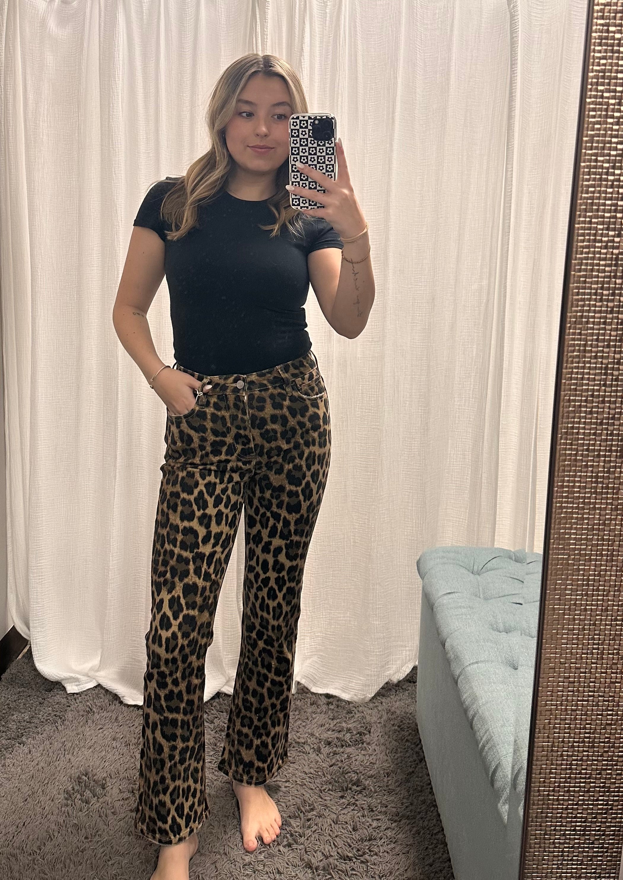 Vervet High Rise Leopard Print Kick Flare Jeans