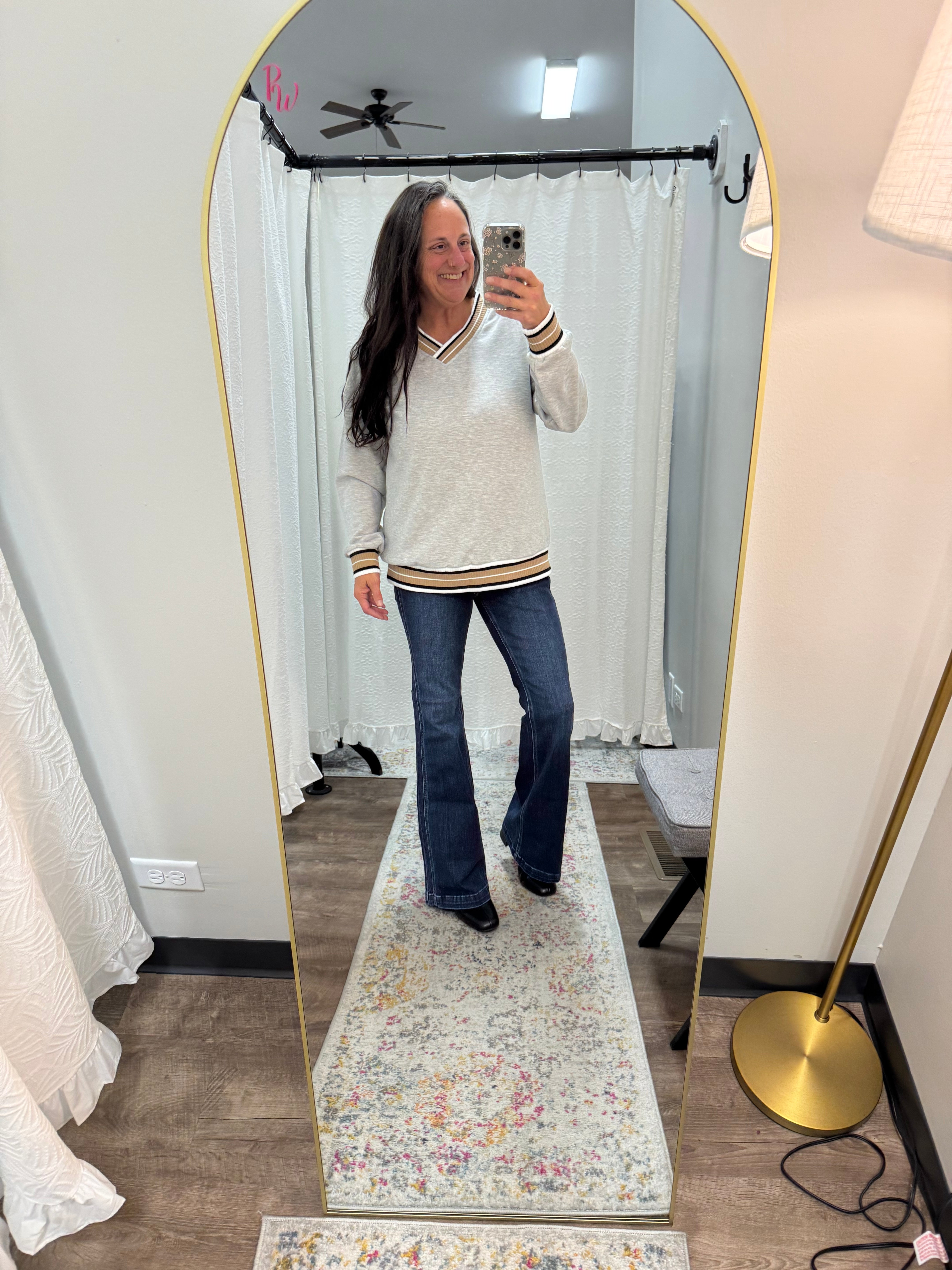 Gray Varsity V Neck Trim Sweatshirt - Posh West Boutique