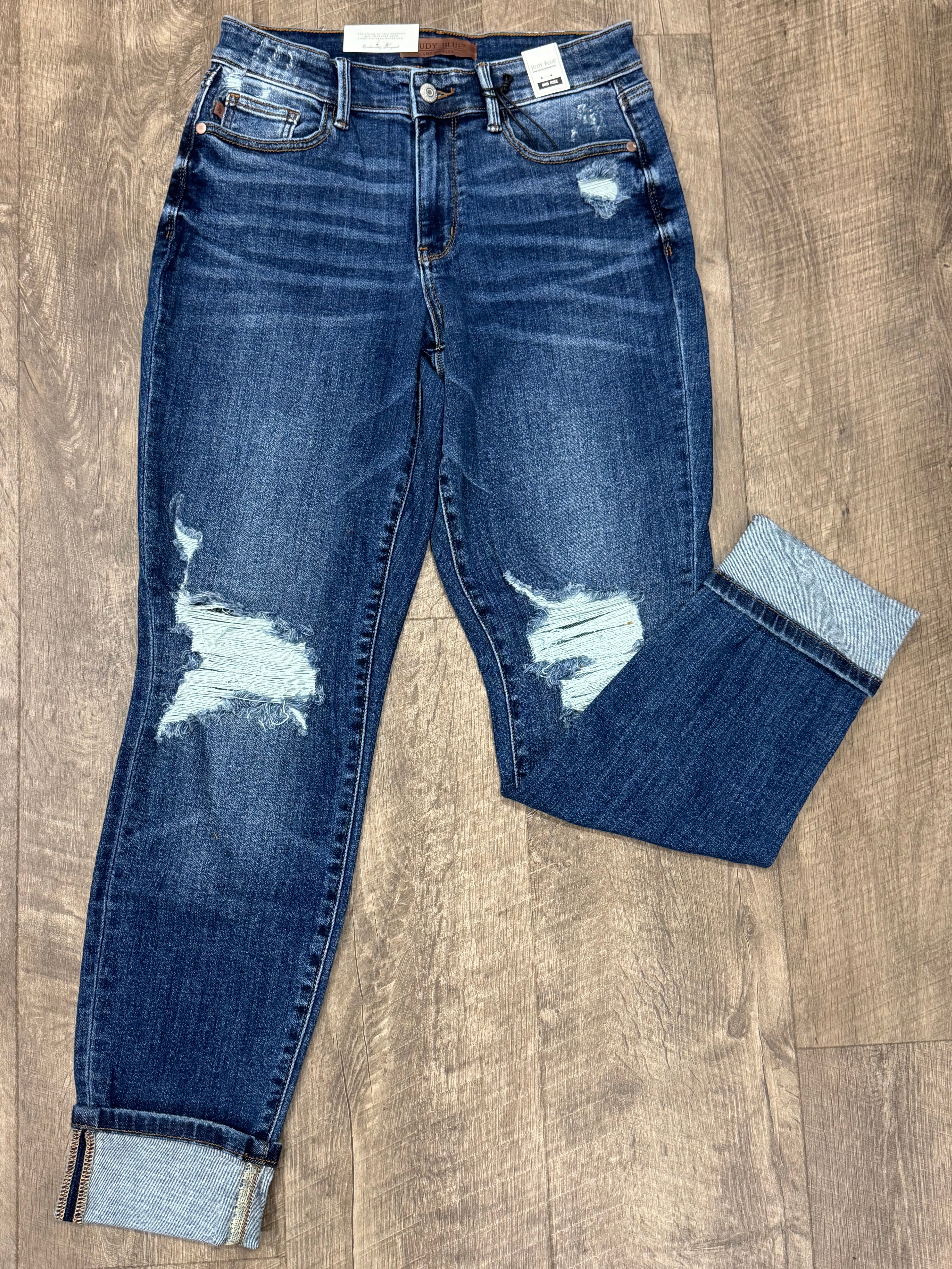 Judy Blue Boyfriend Fit Mid Rise w/ Destroy Jean - Posh West Boutique