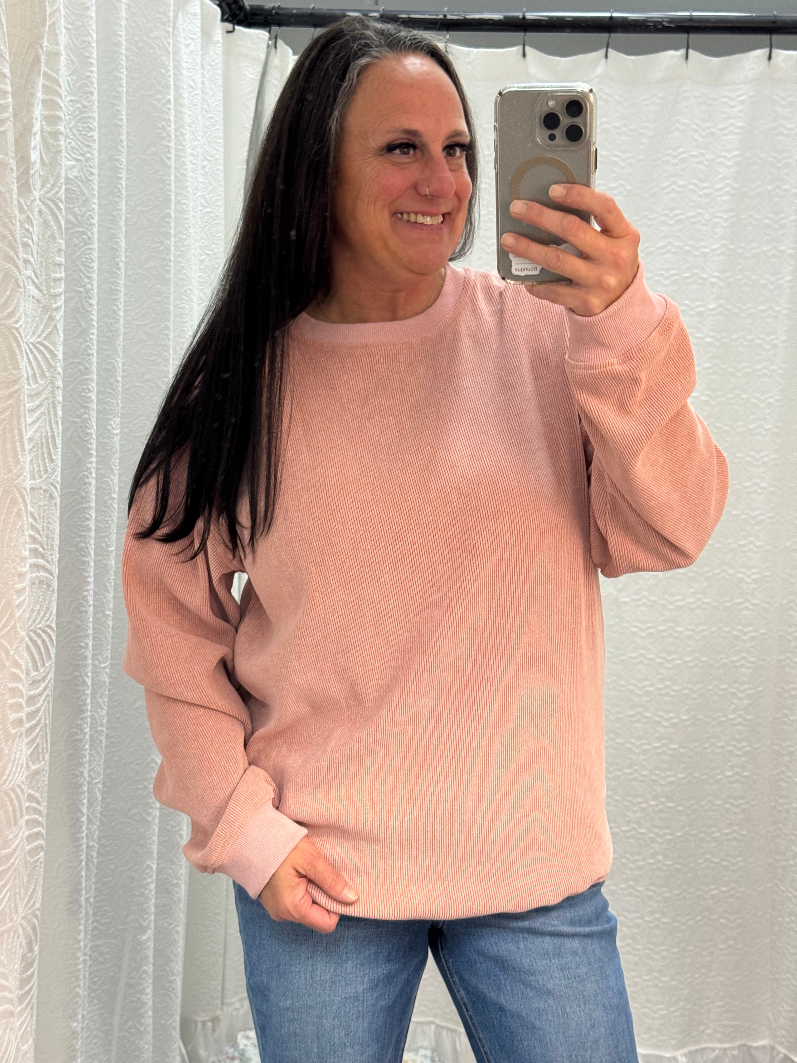 Pink Solid Ribbed Pullover - Posh West Boutique