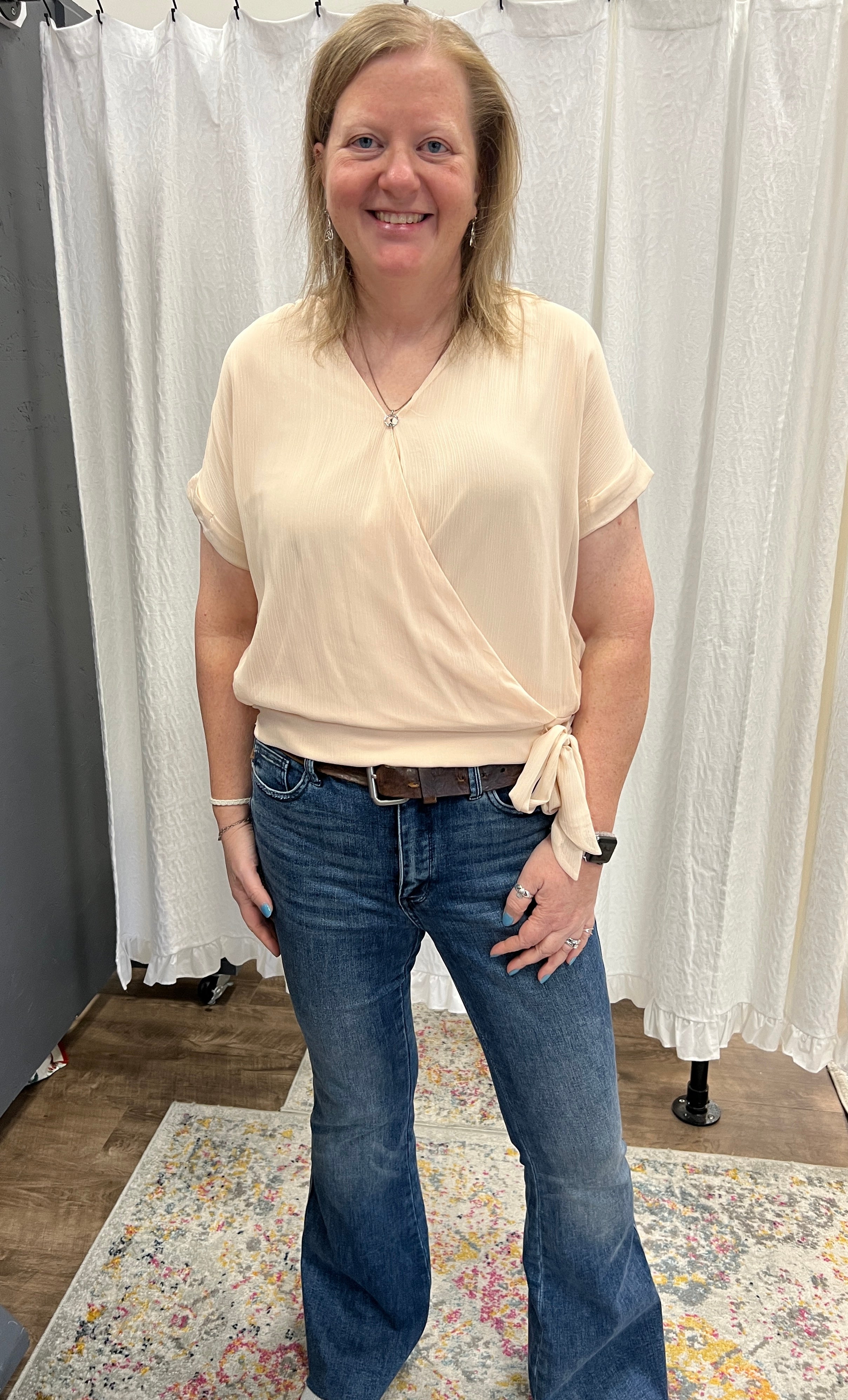 Champagne Side Tie Dolman Sleeve Top - Posh West Boutique