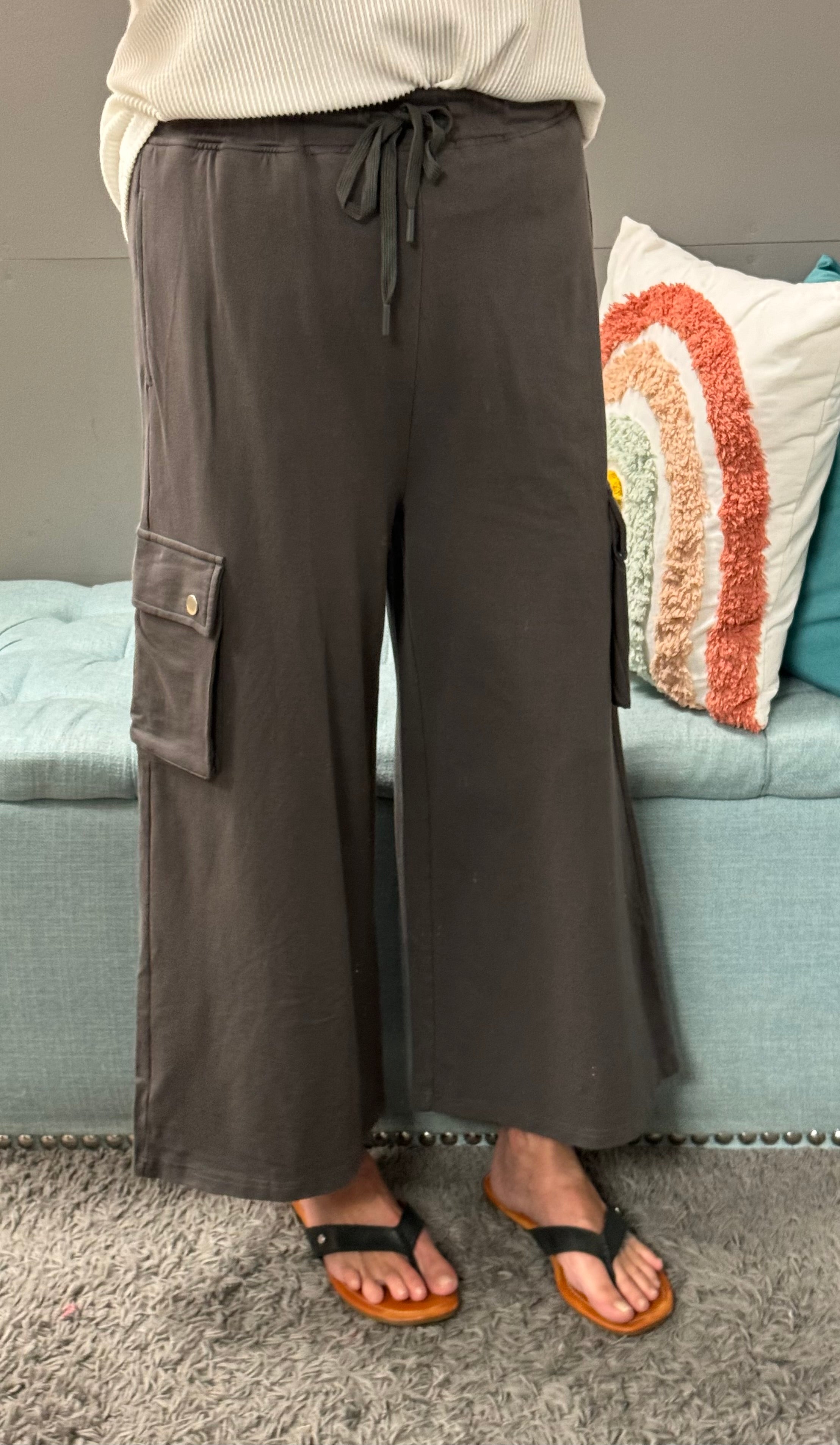 Charcoal Wide Leg Cargo Pants - Posh West Boutique