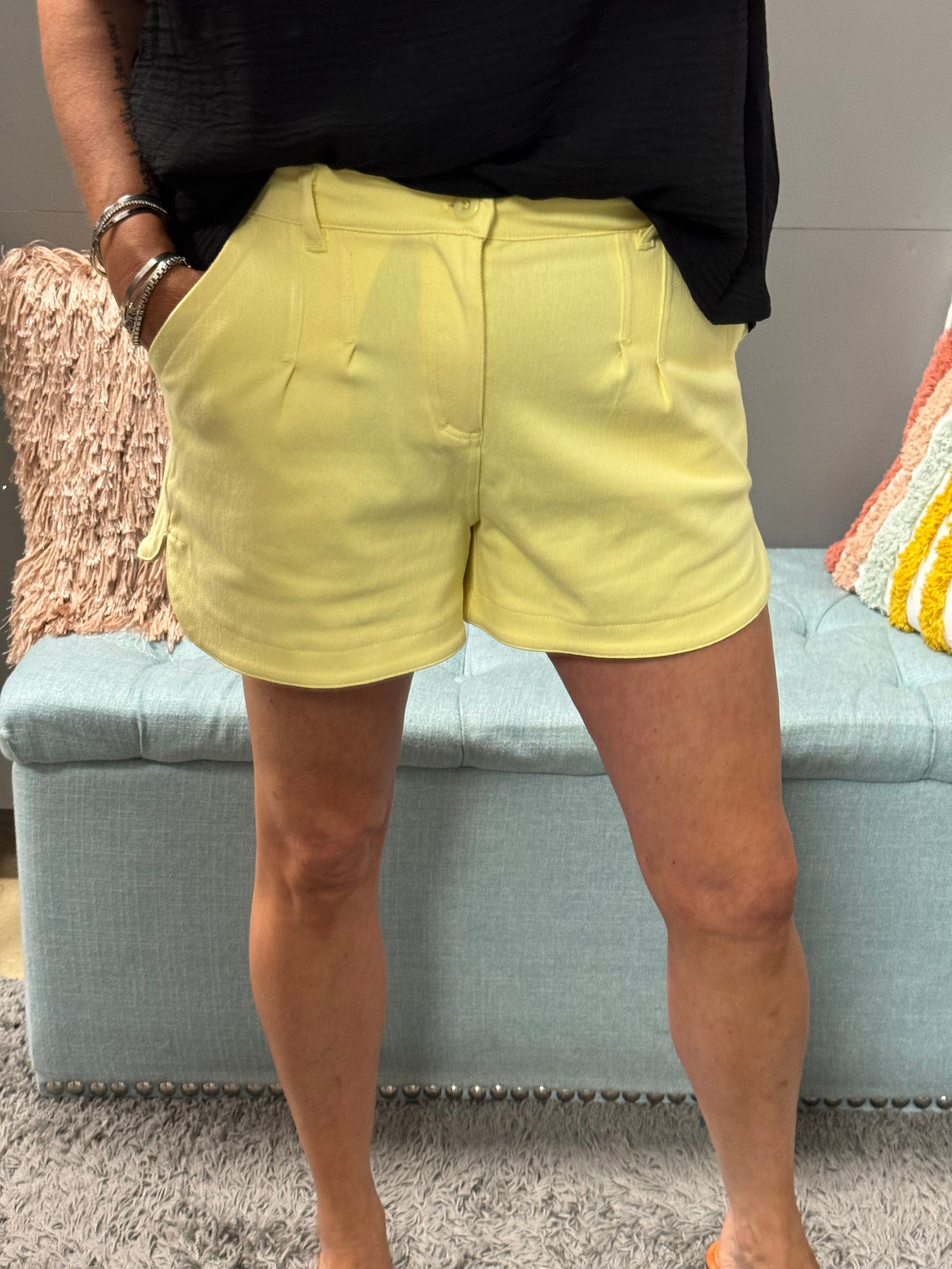 Yellow Cotton Stretch Shorts - Posh West Boutique
