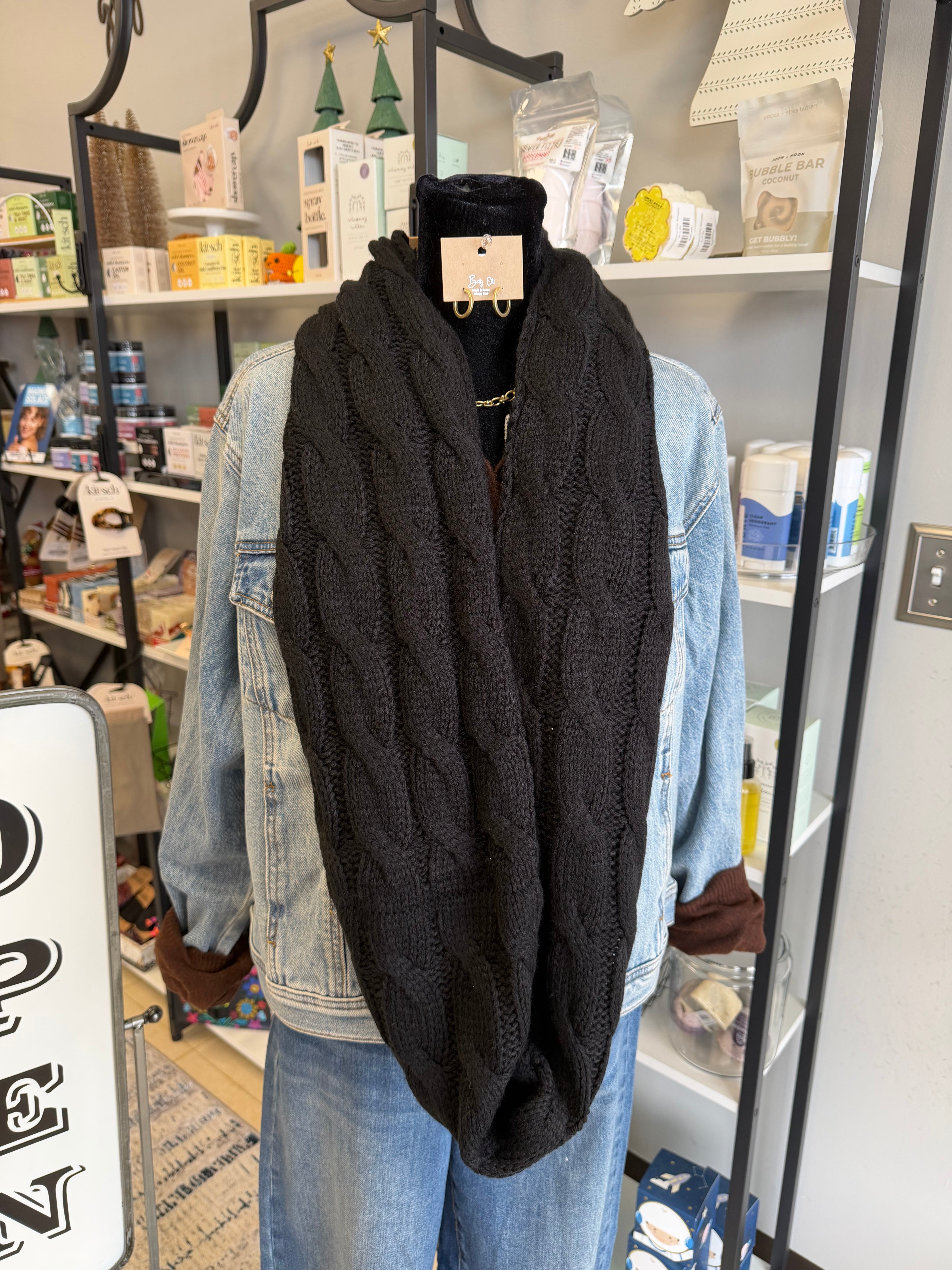 Fuzzy Lined Solid Cable Knit CC Infinity Scarf - Posh West Boutique