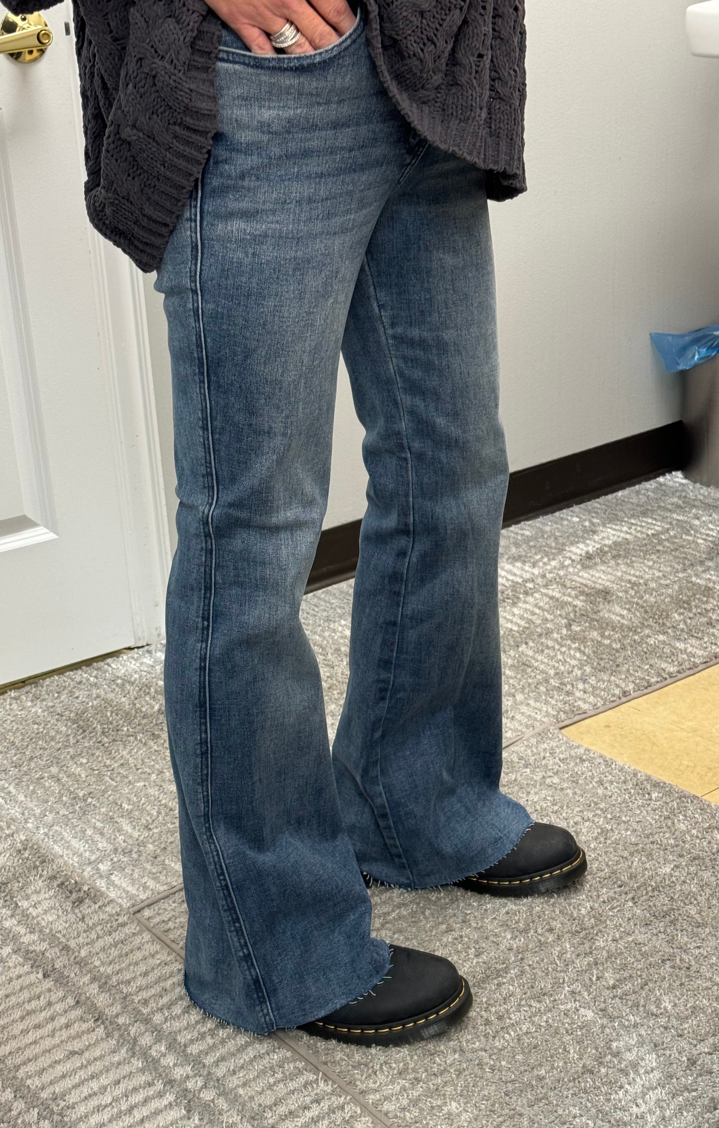 Judy Blue Mid Rise Vintage Wash Flare Jeans - Posh West Boutique