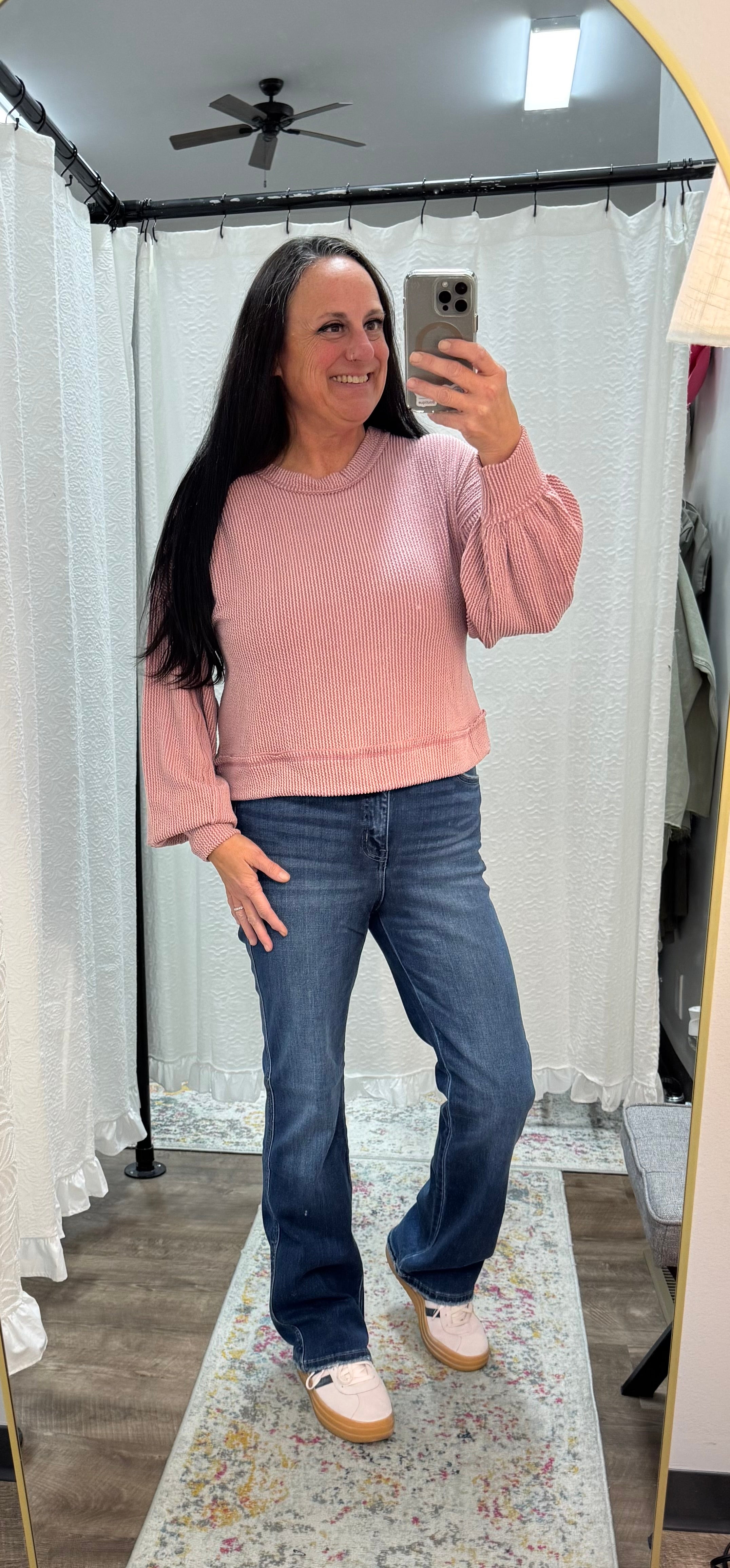 Pink Otto Ribbed V-Neck Knit Top - Posh West Boutique