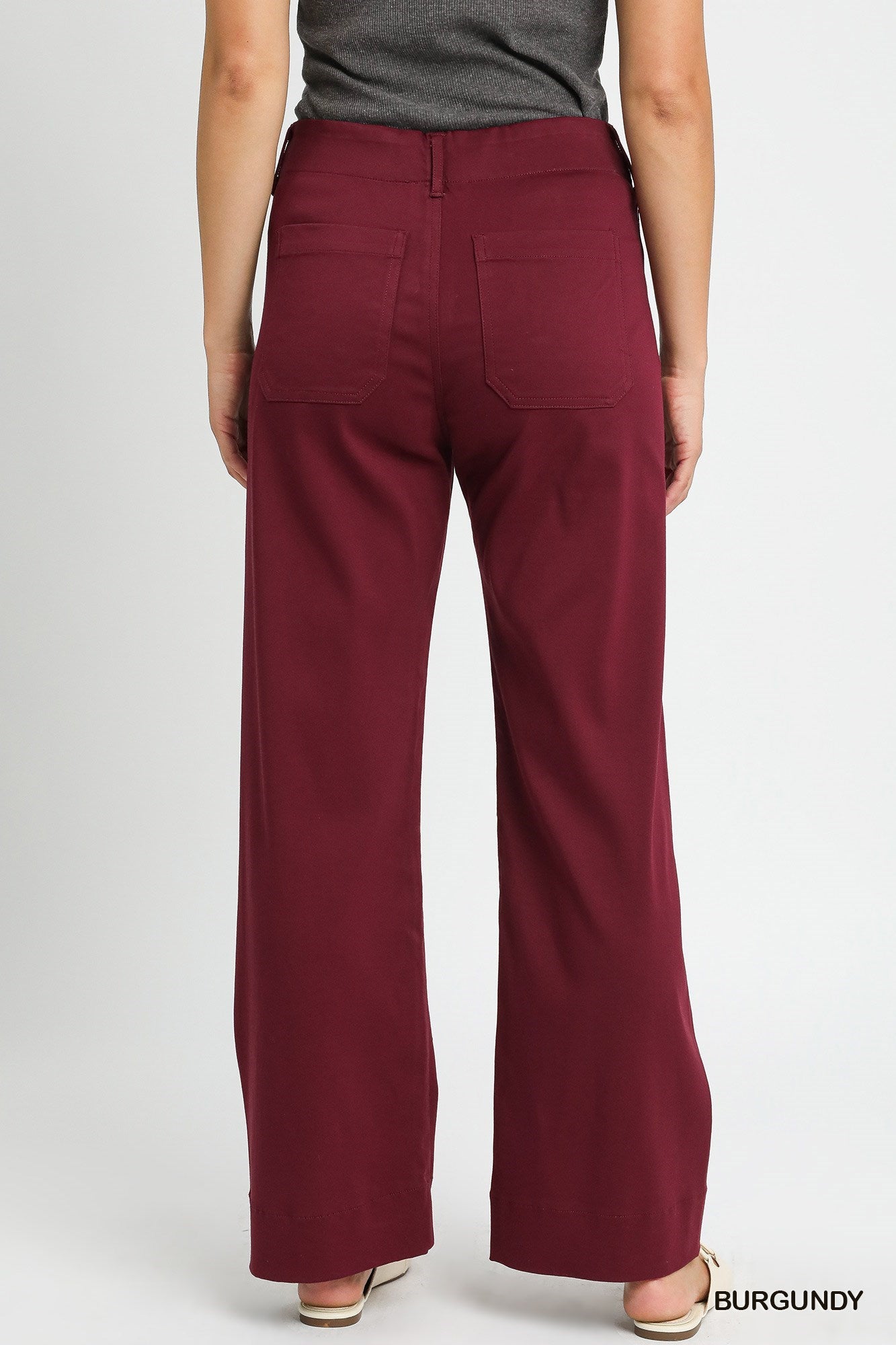 Burgundy Button Stretched Pants - Posh West Boutique