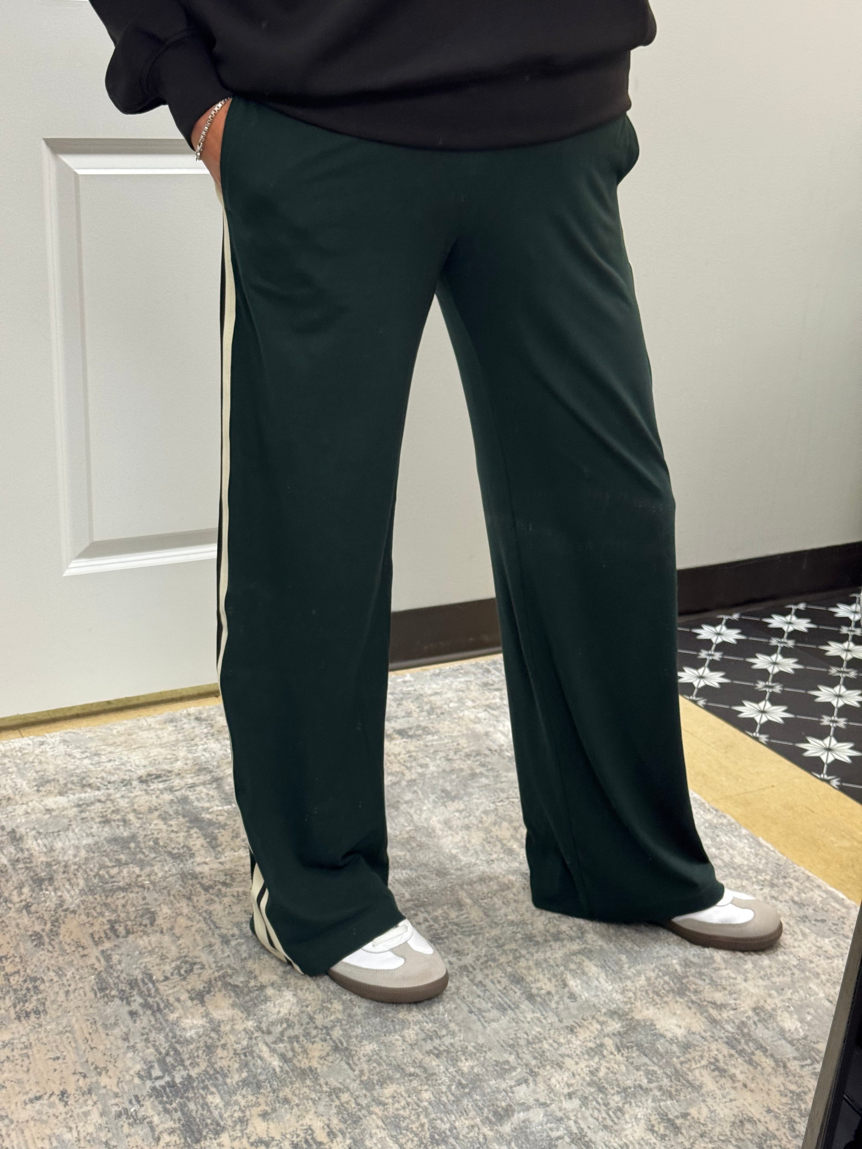 Butter Soft Green Striped Straight Pant - Posh West Boutique