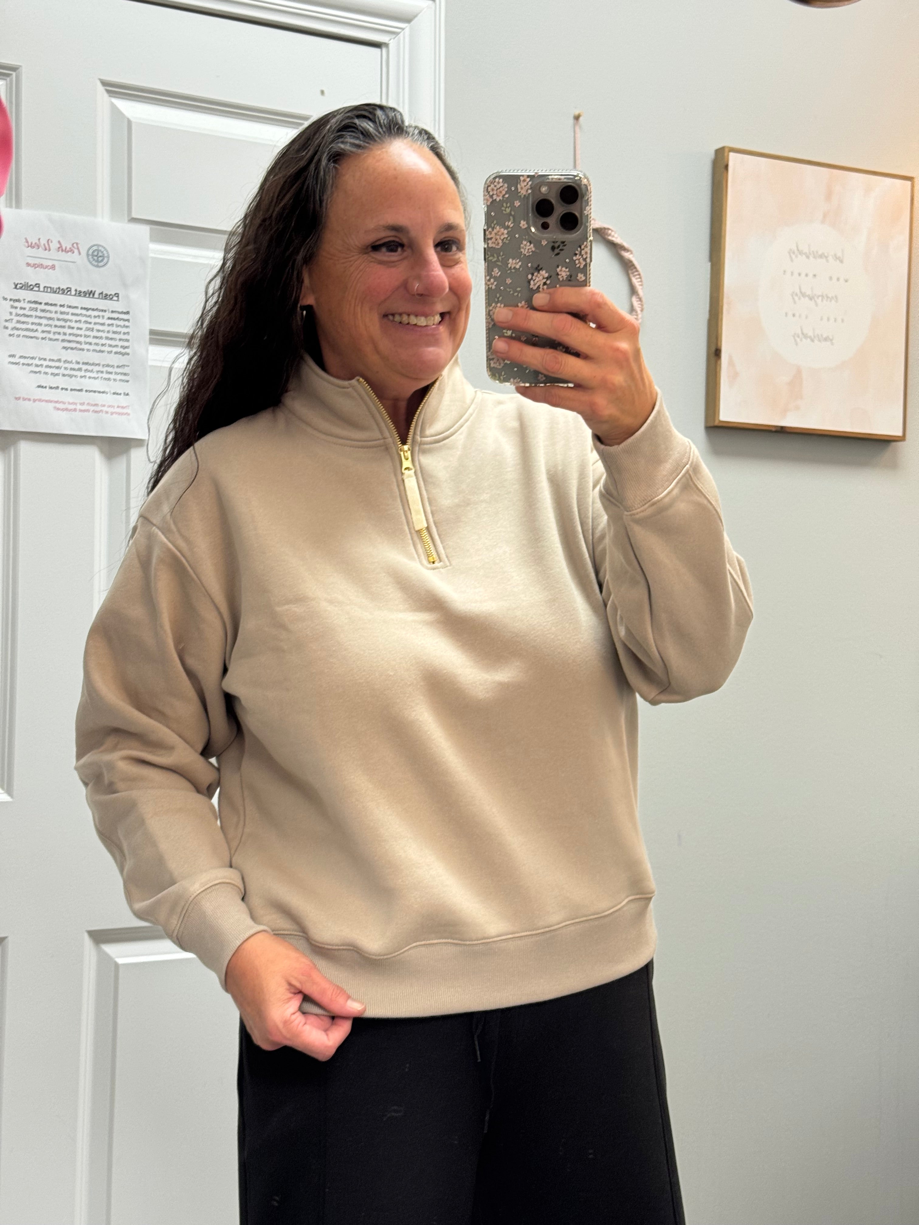 Ash Mocha Fleece Half Zip Sweatshirt