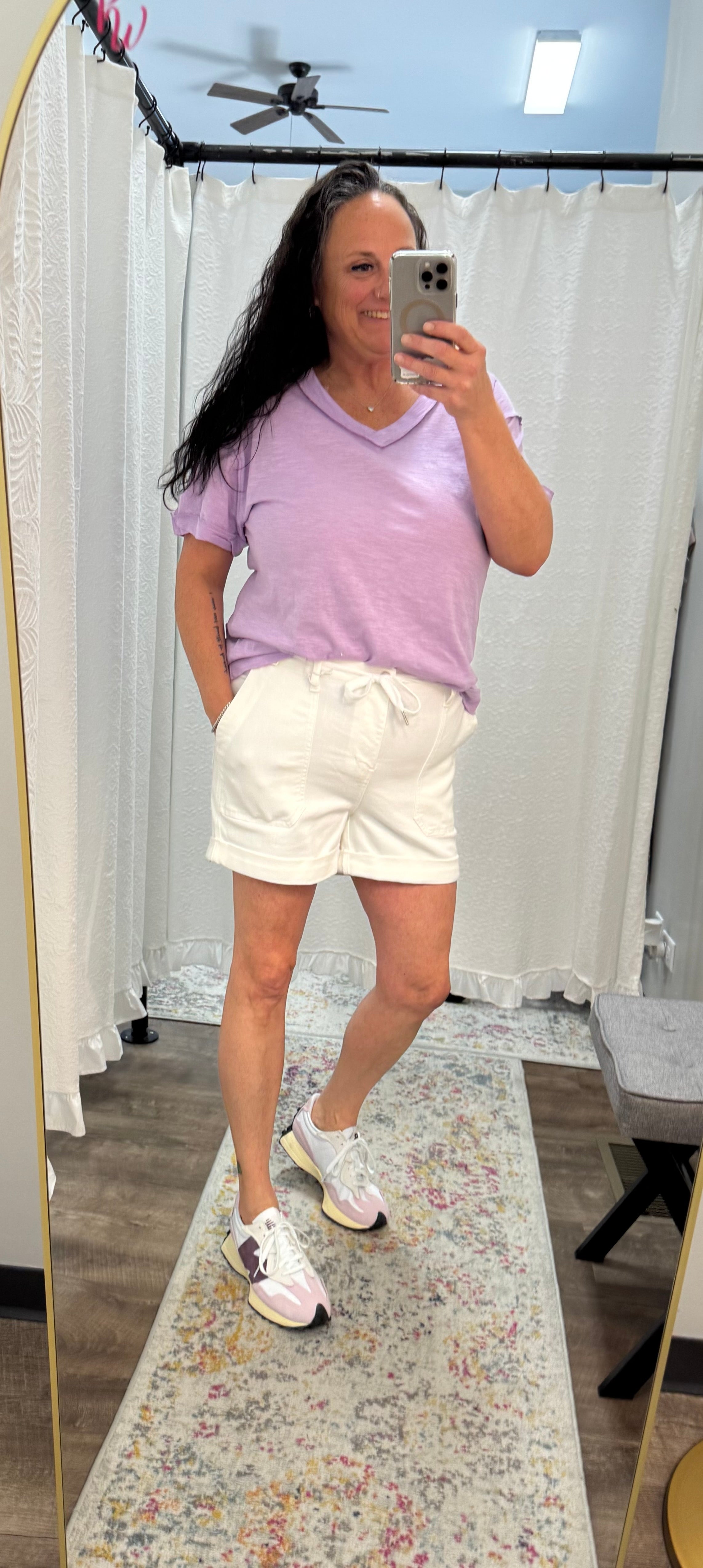 Lilac Raw Edge Cotton V Neck Top