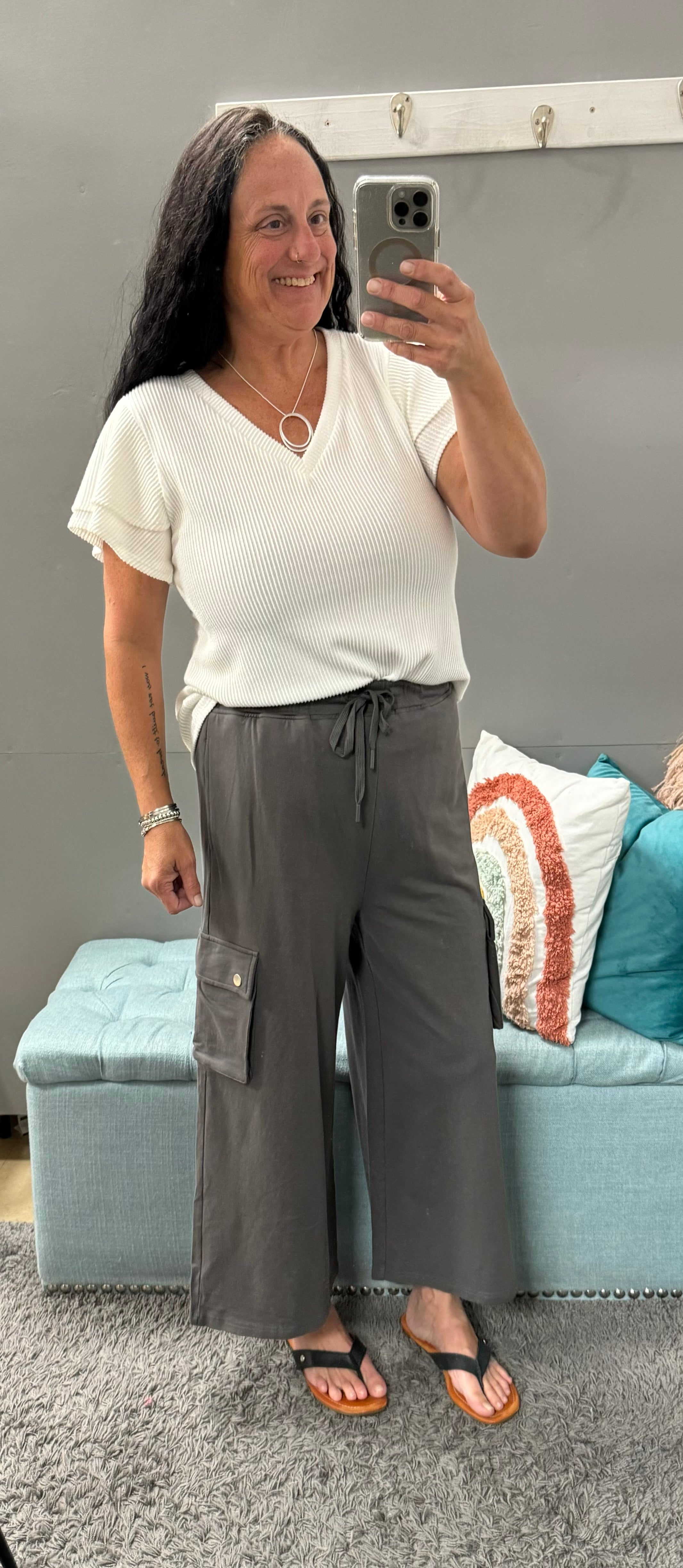 Charcoal Wide Leg Cargo Pants - Posh West Boutique