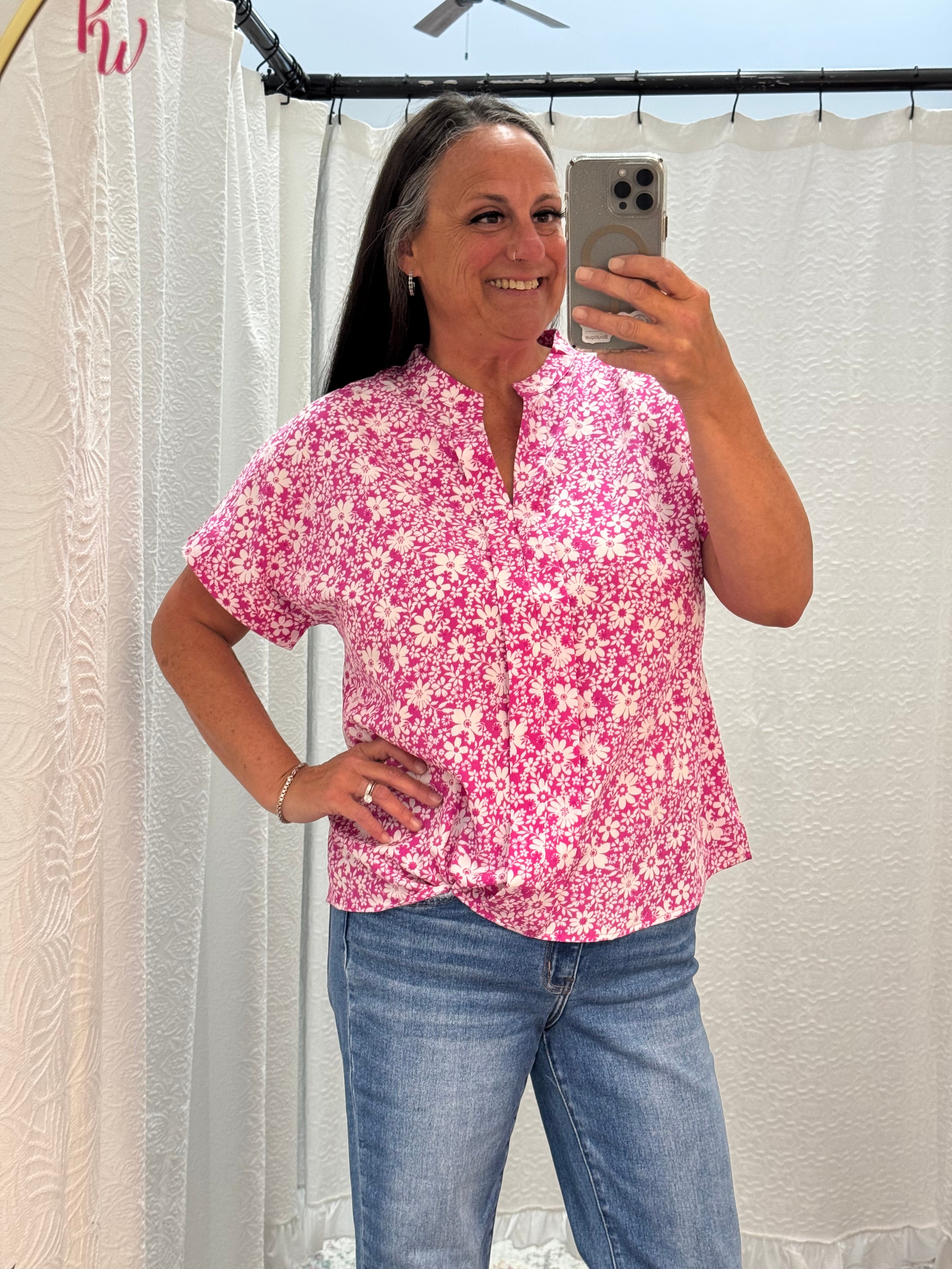 Spring Pink Floral Print Top - Posh West Boutique