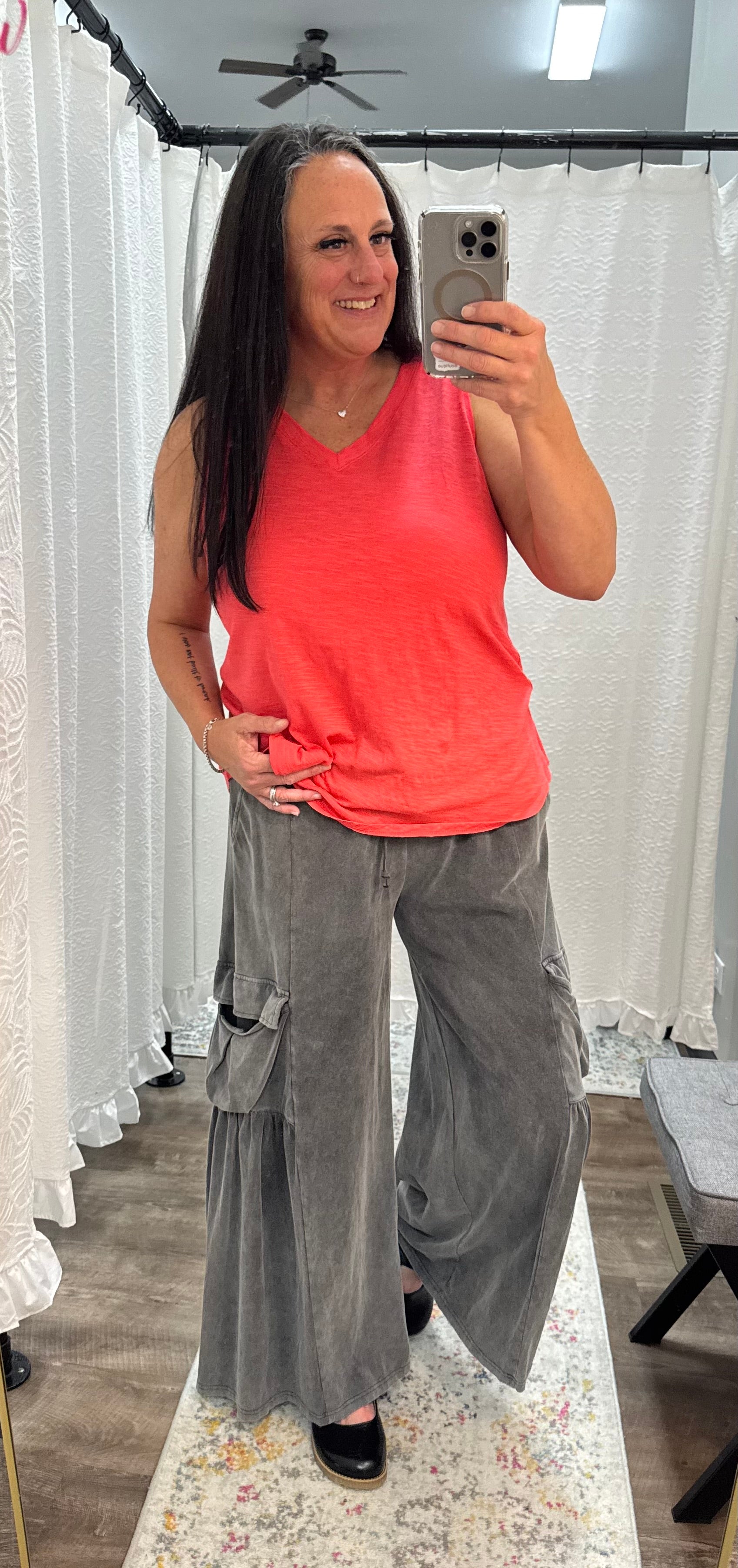 Hot Coral V Neck Cotton Tank Top - Posh West Boutique