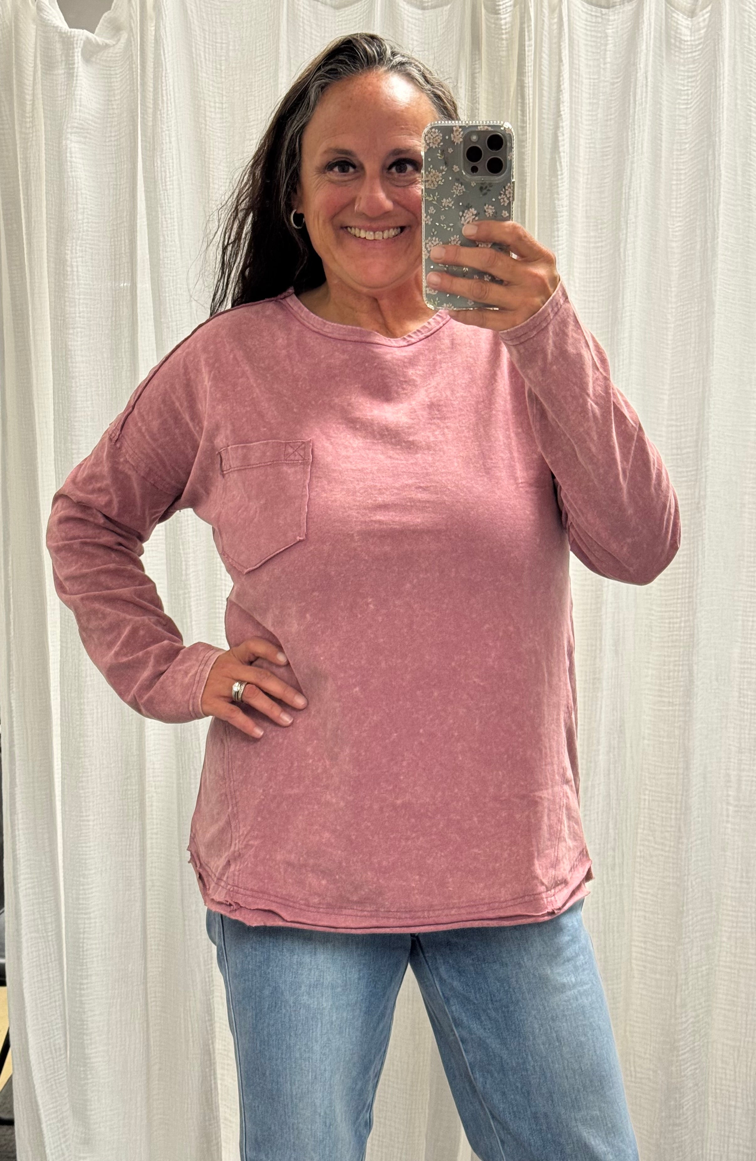 Mauve Mineral Washed Casual Knit Top