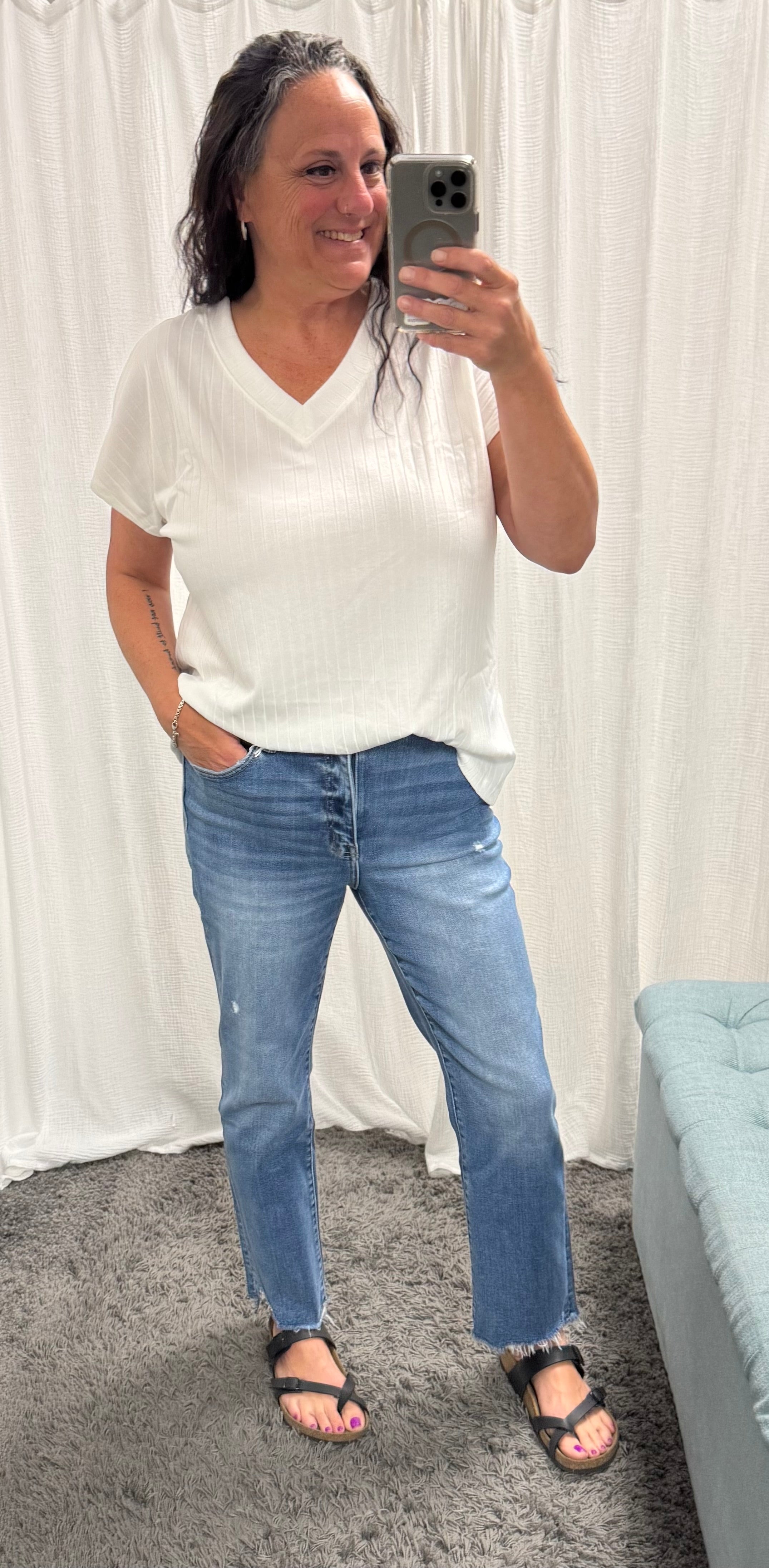 Thick Ivory Ribbed V Neck Top - Posh West Boutique