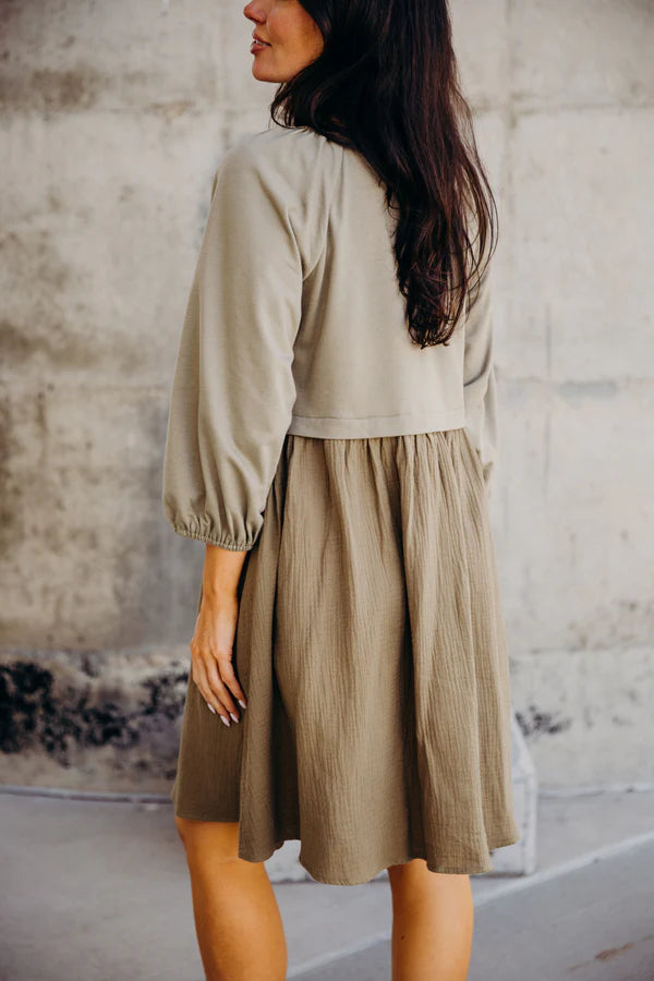The Dawn Dress in Dusty Olive 3/4 Sleeve - Posh West Boutique