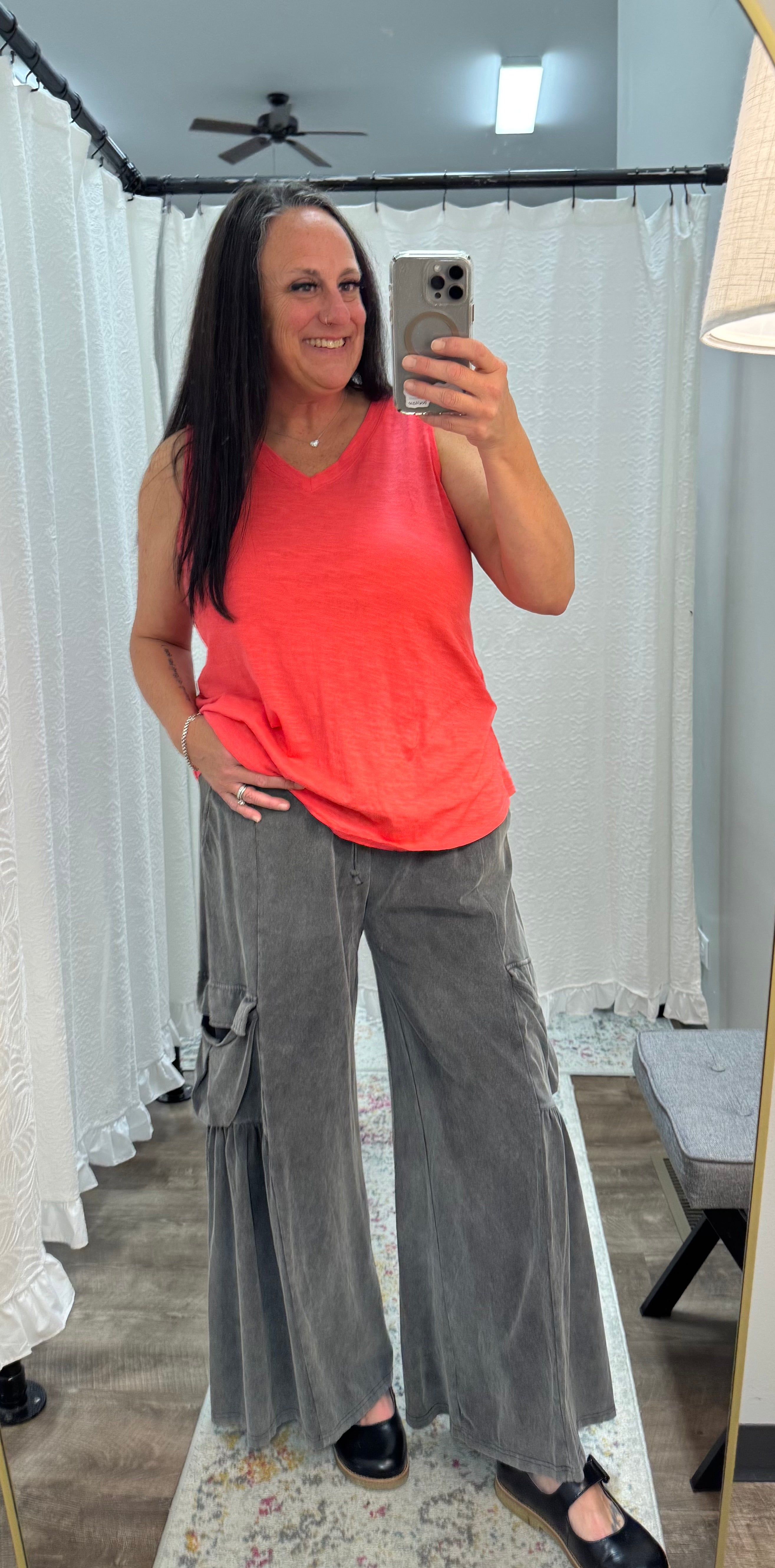 Hot Coral V Neck Cotton Tank Top - Posh West Boutique