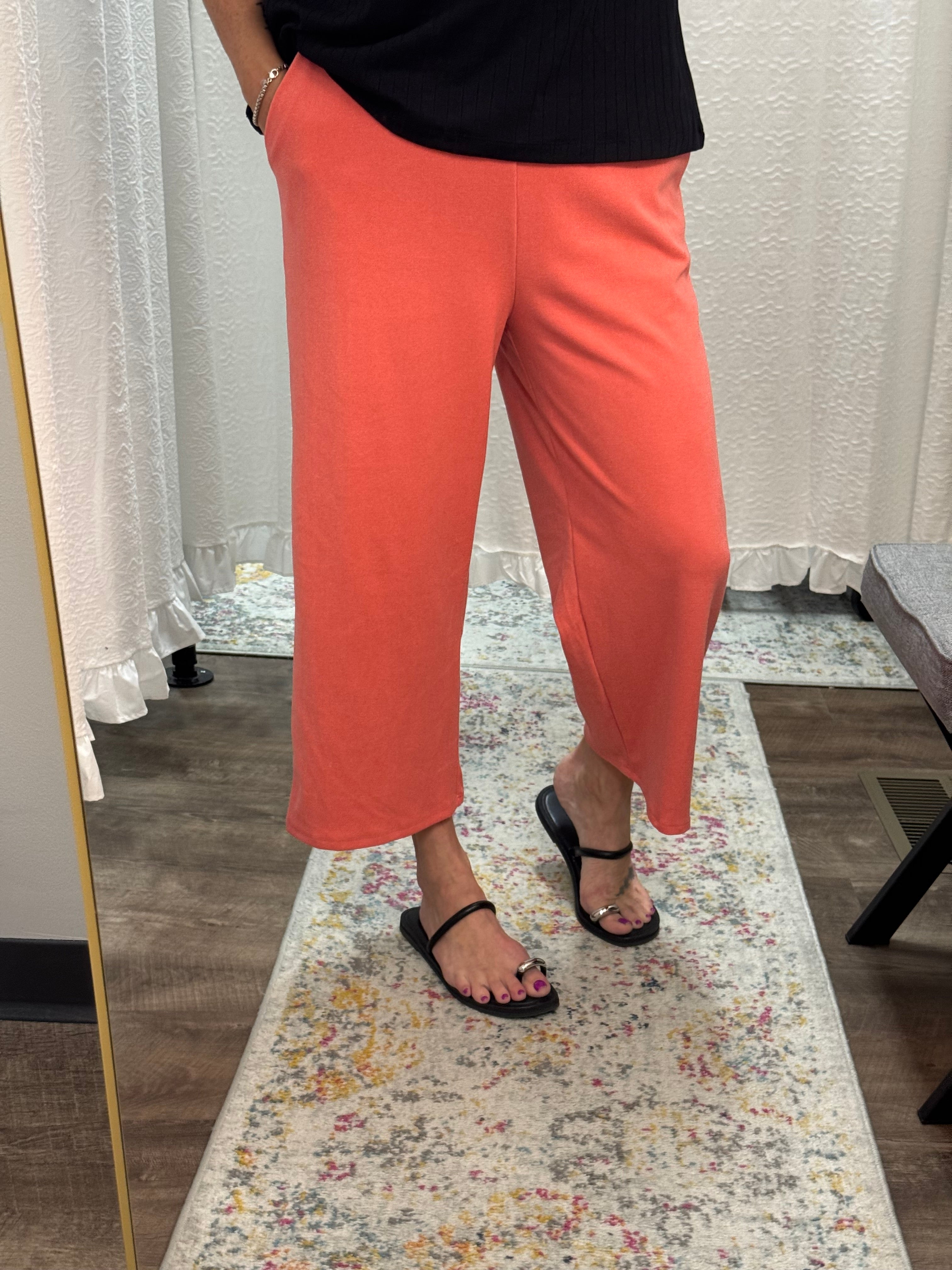 Coral Brushed Pocket Crop Pants - Posh West Boutique