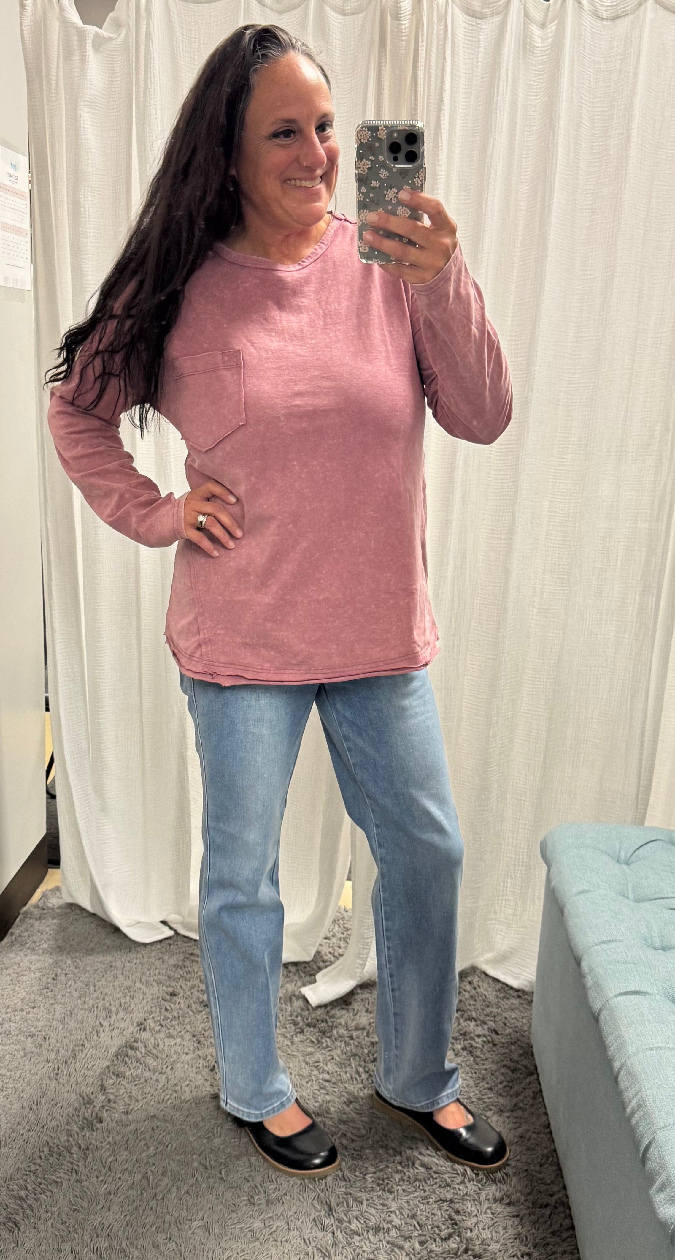 Mauve Mineral Washed Casual Knit Top