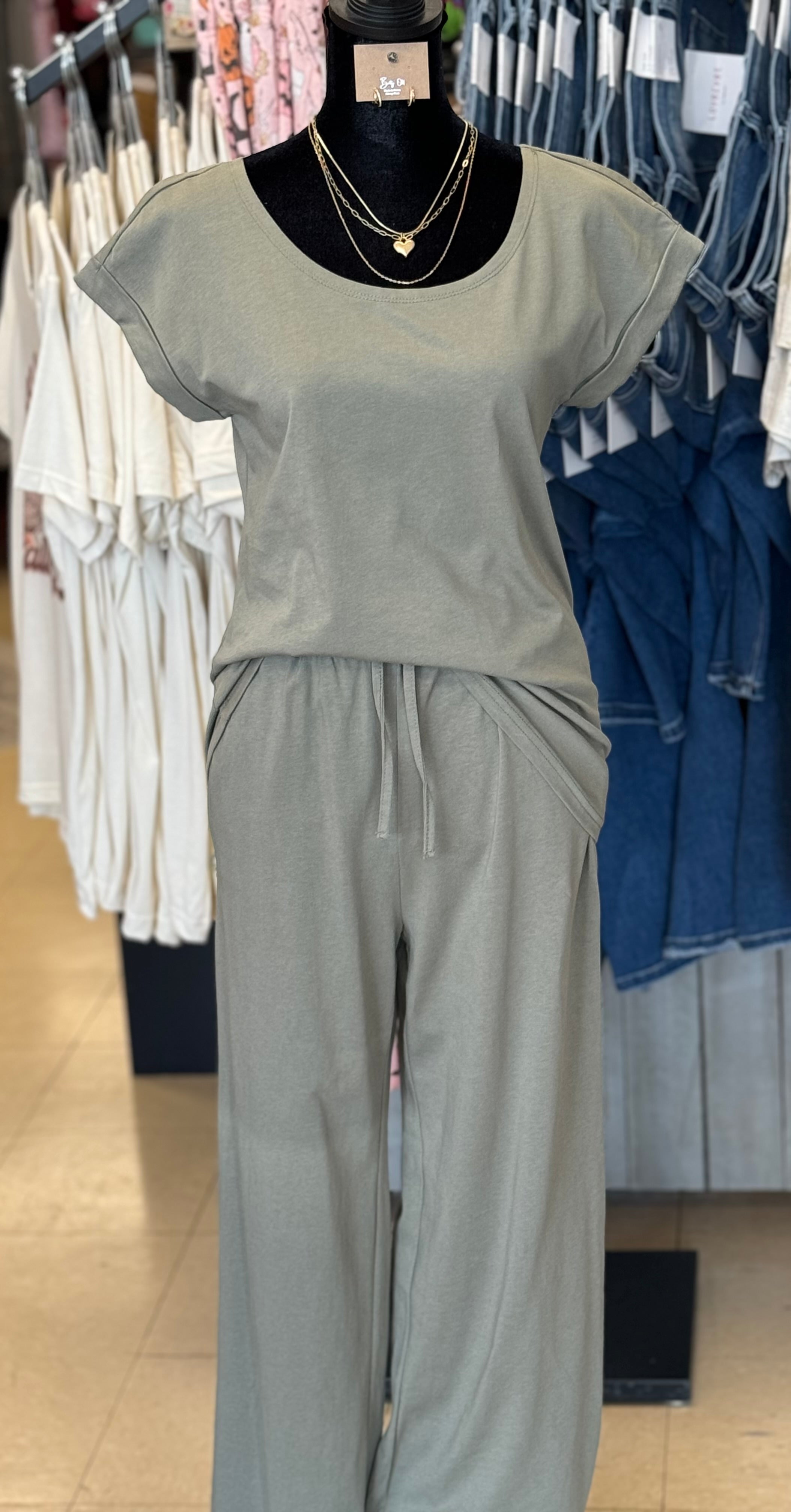 Wide Leg Lounge Pants in Olive - Posh West Boutique