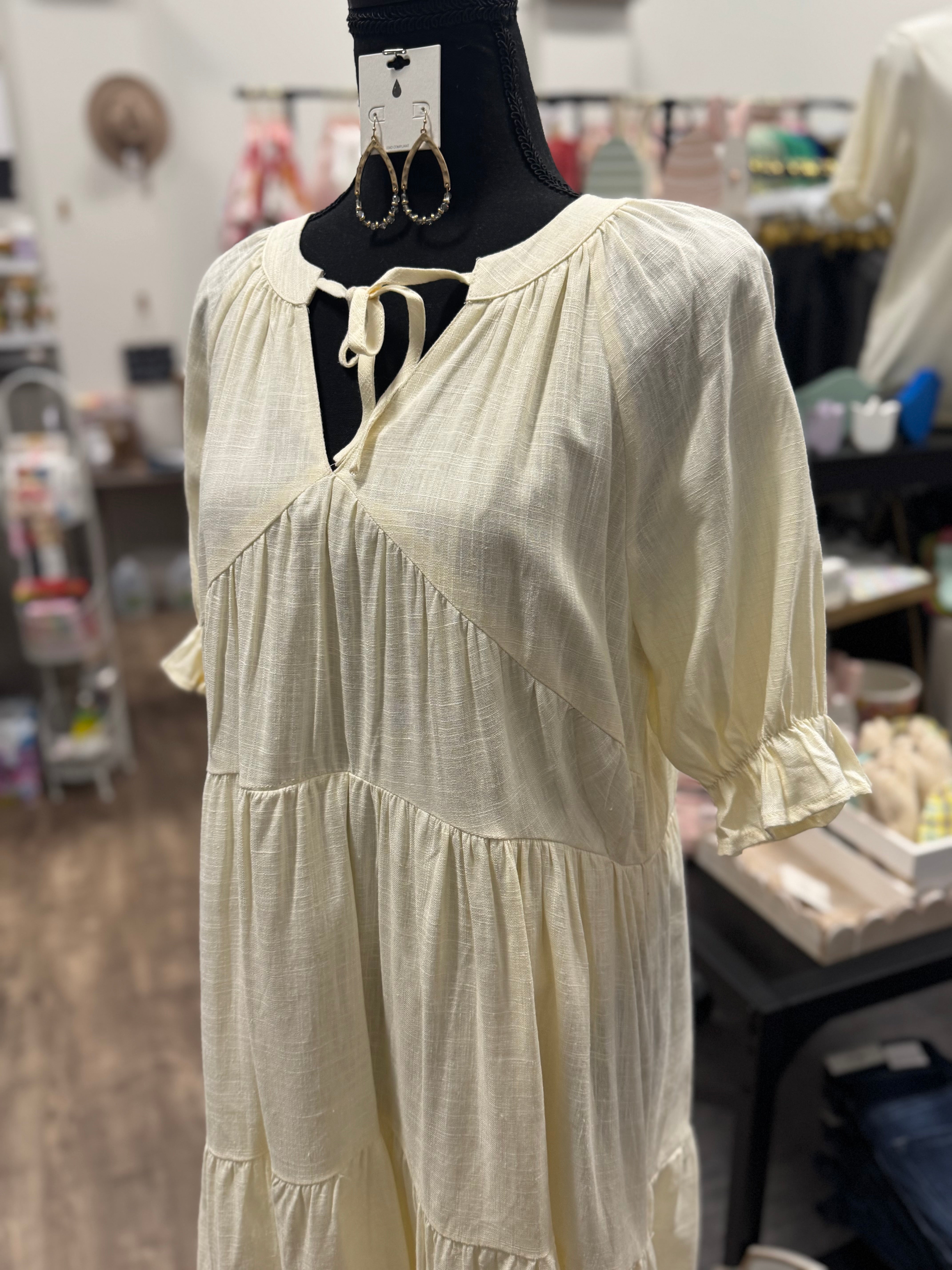 V-Neck Cinch Sleeve Dress - Posh West Boutique