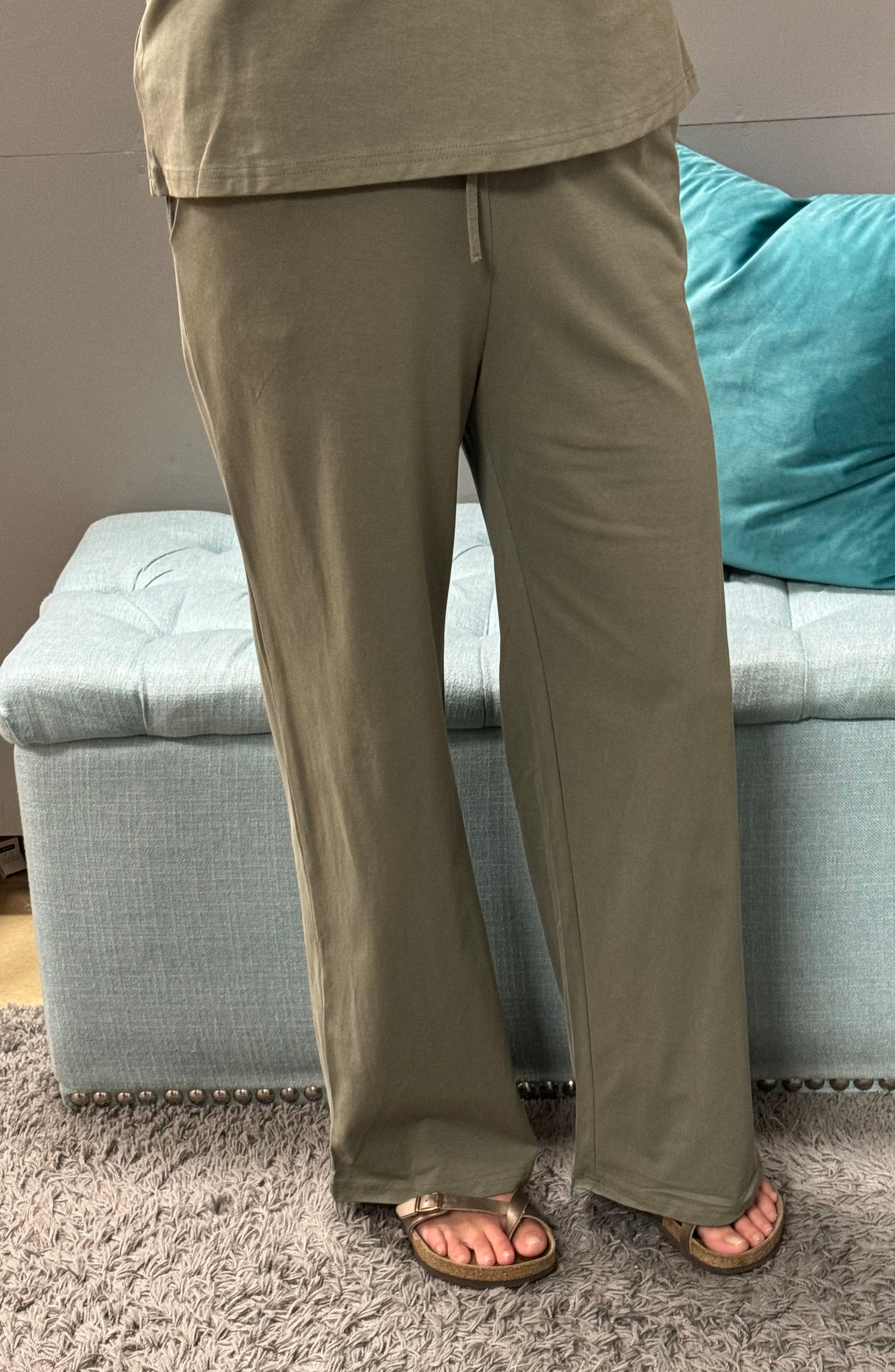 Wide Leg Lounge Pants in Olive - Posh West Boutique