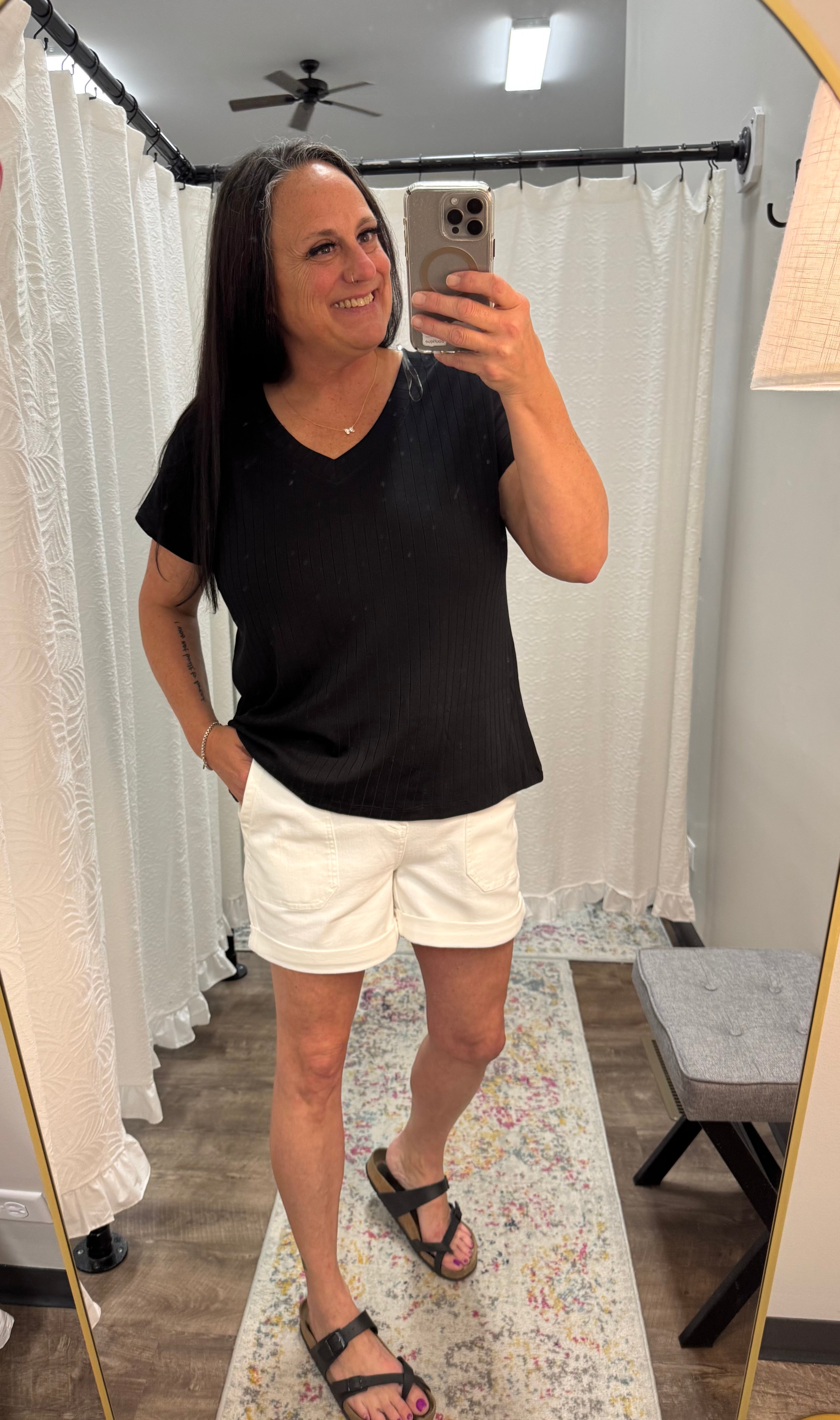 Black Casual Thick Ribbed V Neck Top - Posh West Boutique