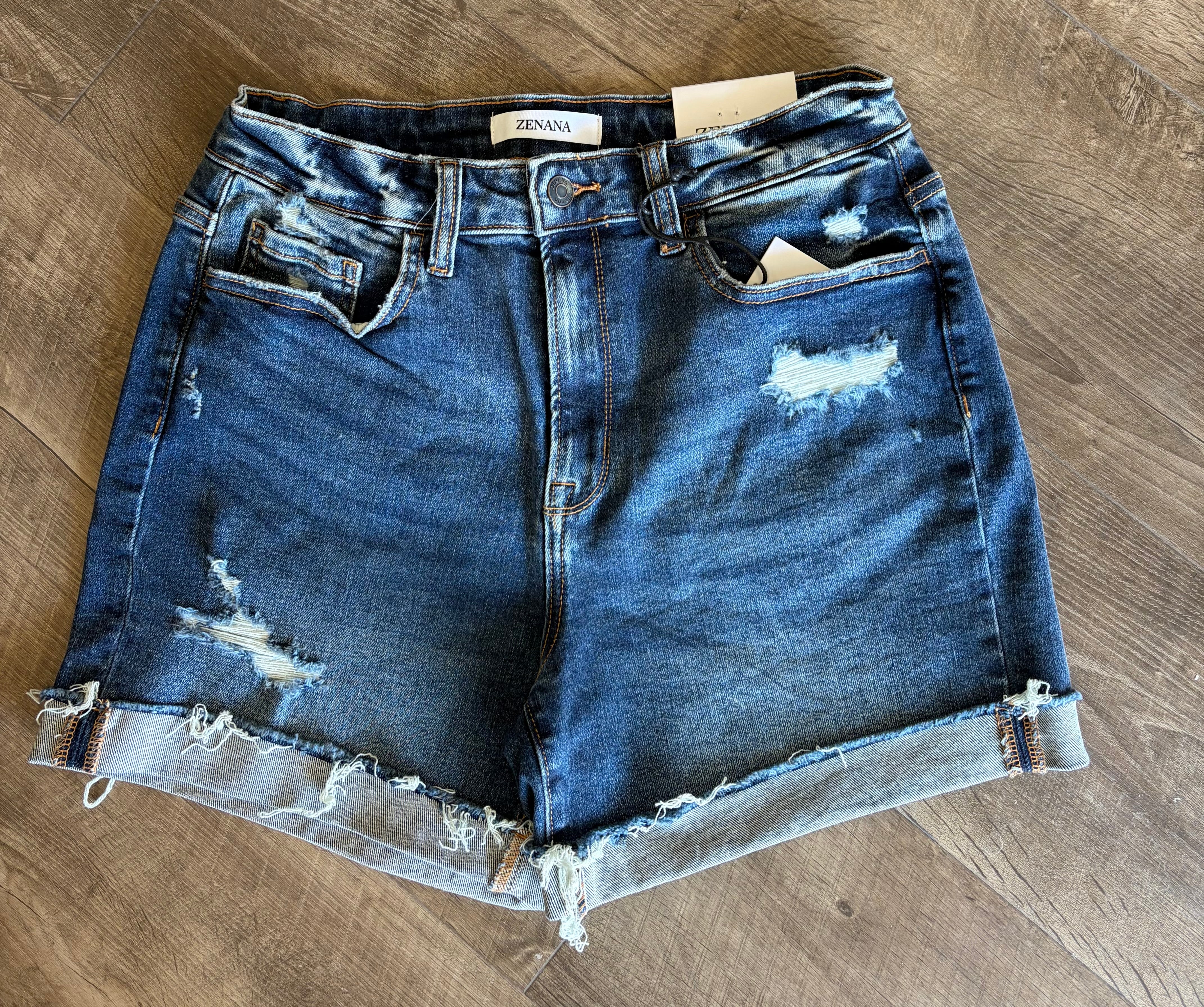 Zenana Distressed Cuffed Raw Hem Denim Shorts - Posh West Boutique