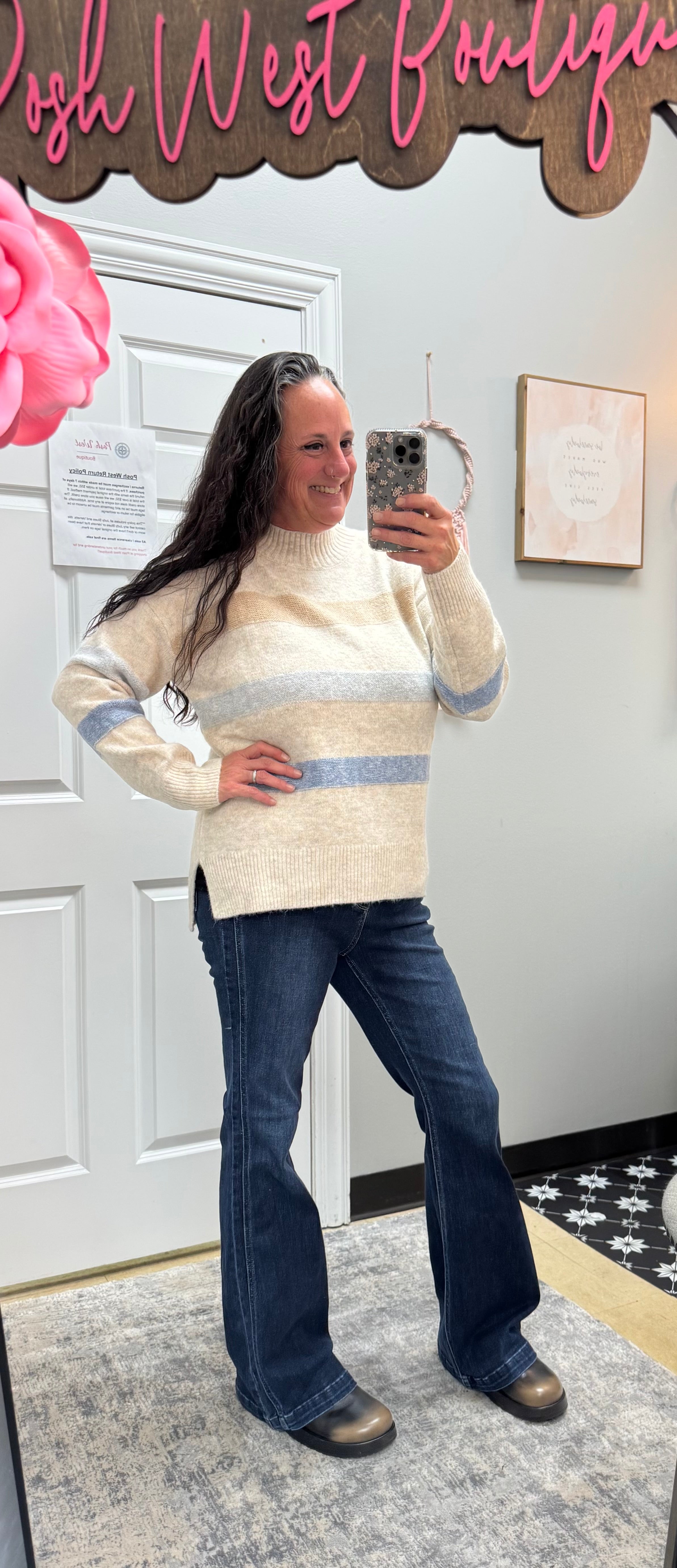 Luxurious Wide Striped Oatmeal Sweater - Posh West Boutique