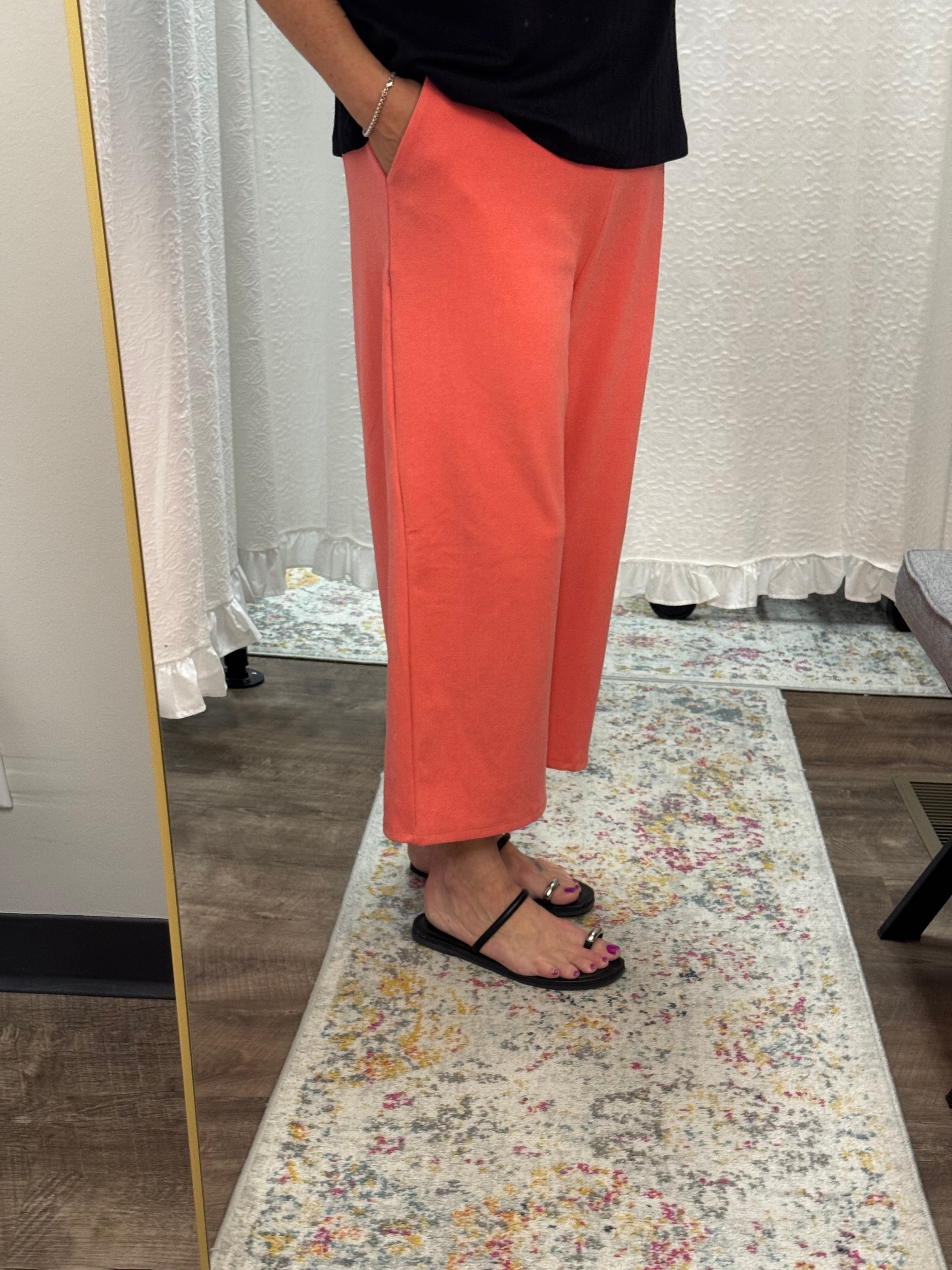 Coral Brushed Pocket Crop Pants - Posh West Boutique