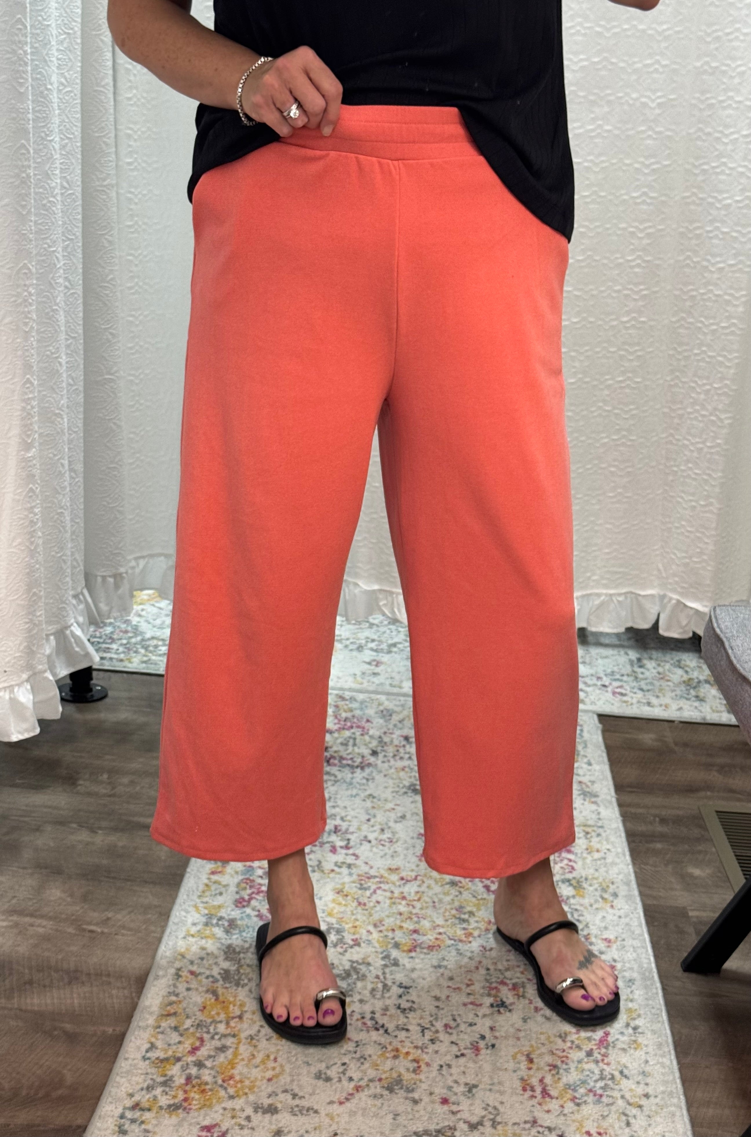 Coral Brushed Pocket Crop Pants - Posh West Boutique