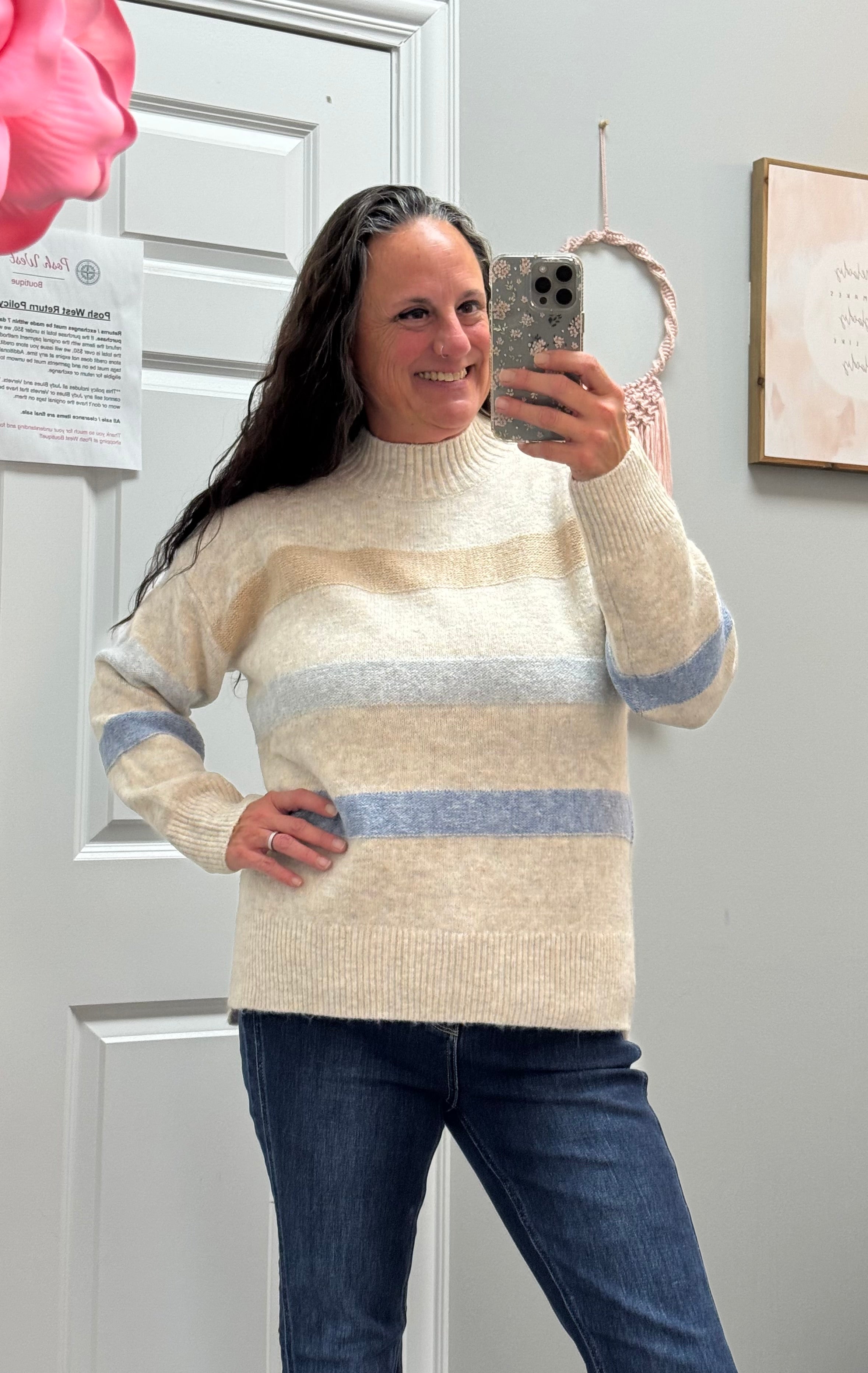 Luxurious Wide Striped Oatmeal Sweater - Posh West Boutique